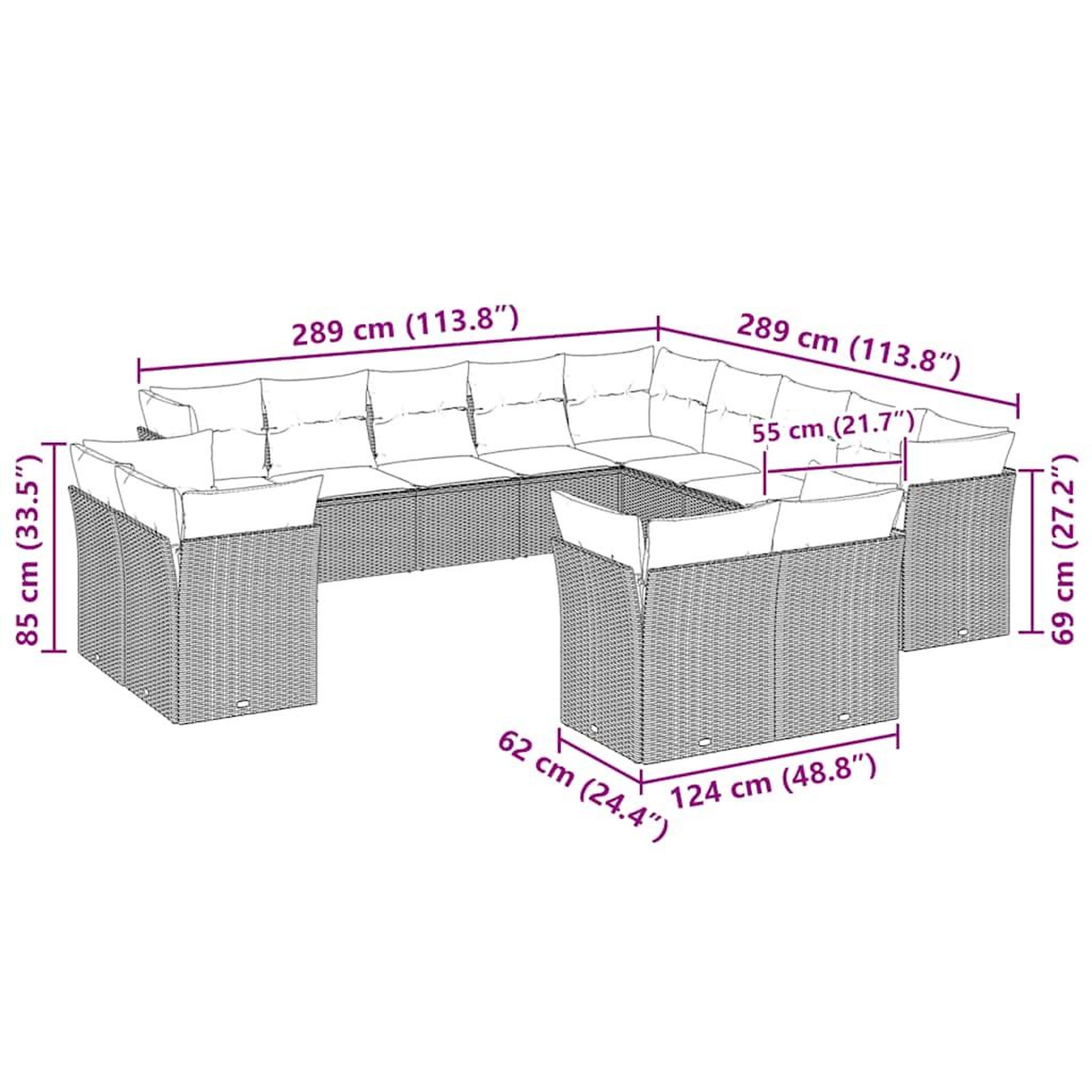Voir la diapositive 3 : VIDAXL Salon de jardin avec coussins 13 pcs gris clair resine tressee