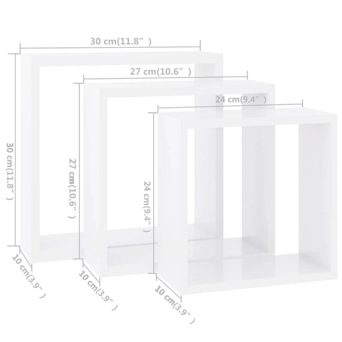 VIDAXL Etageres murales sous forme de cube 3 pcs Blanc MDF