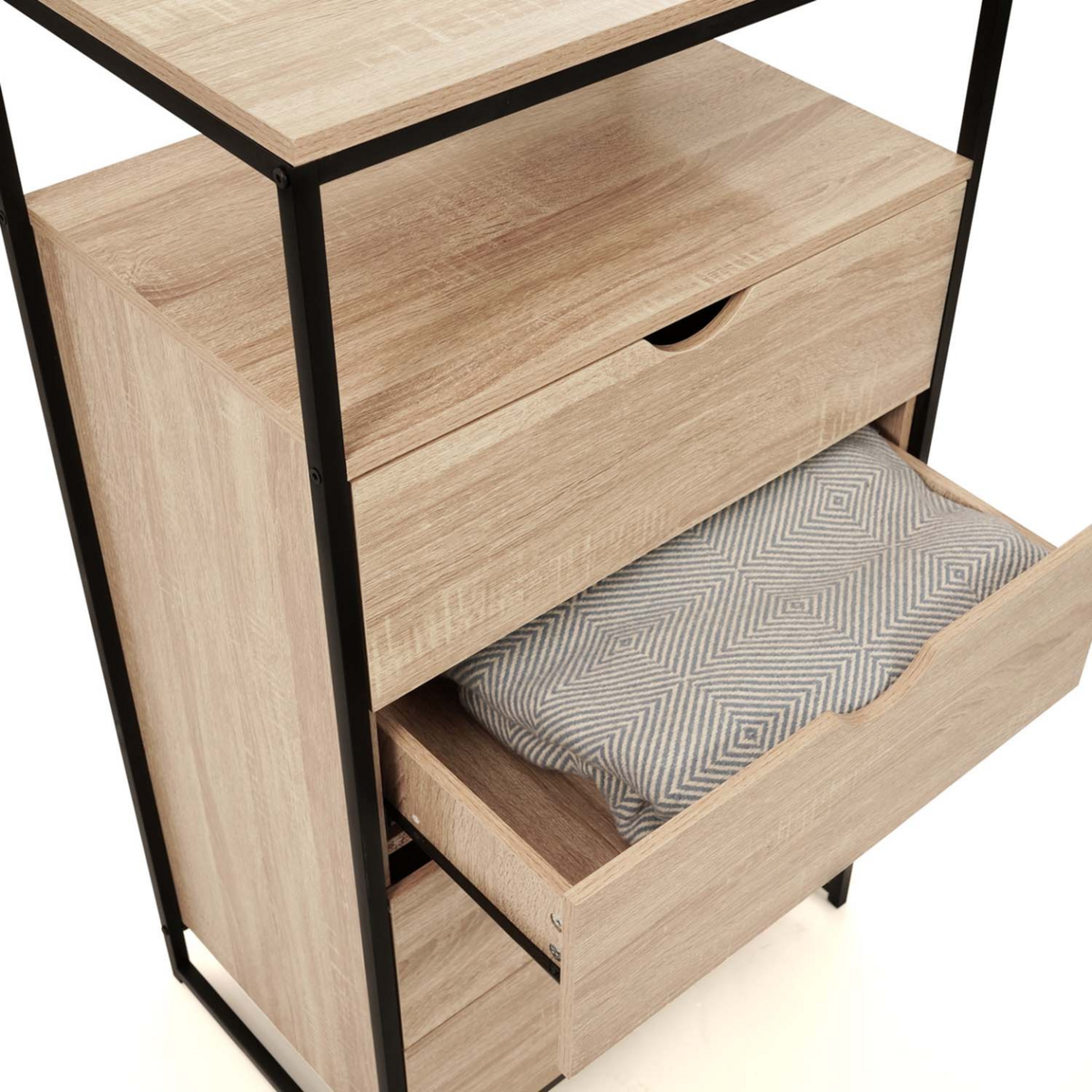 ID MARKET Chiffonnier 4 tiroirs DETROIT 60 cm commode design industriel avec étagère