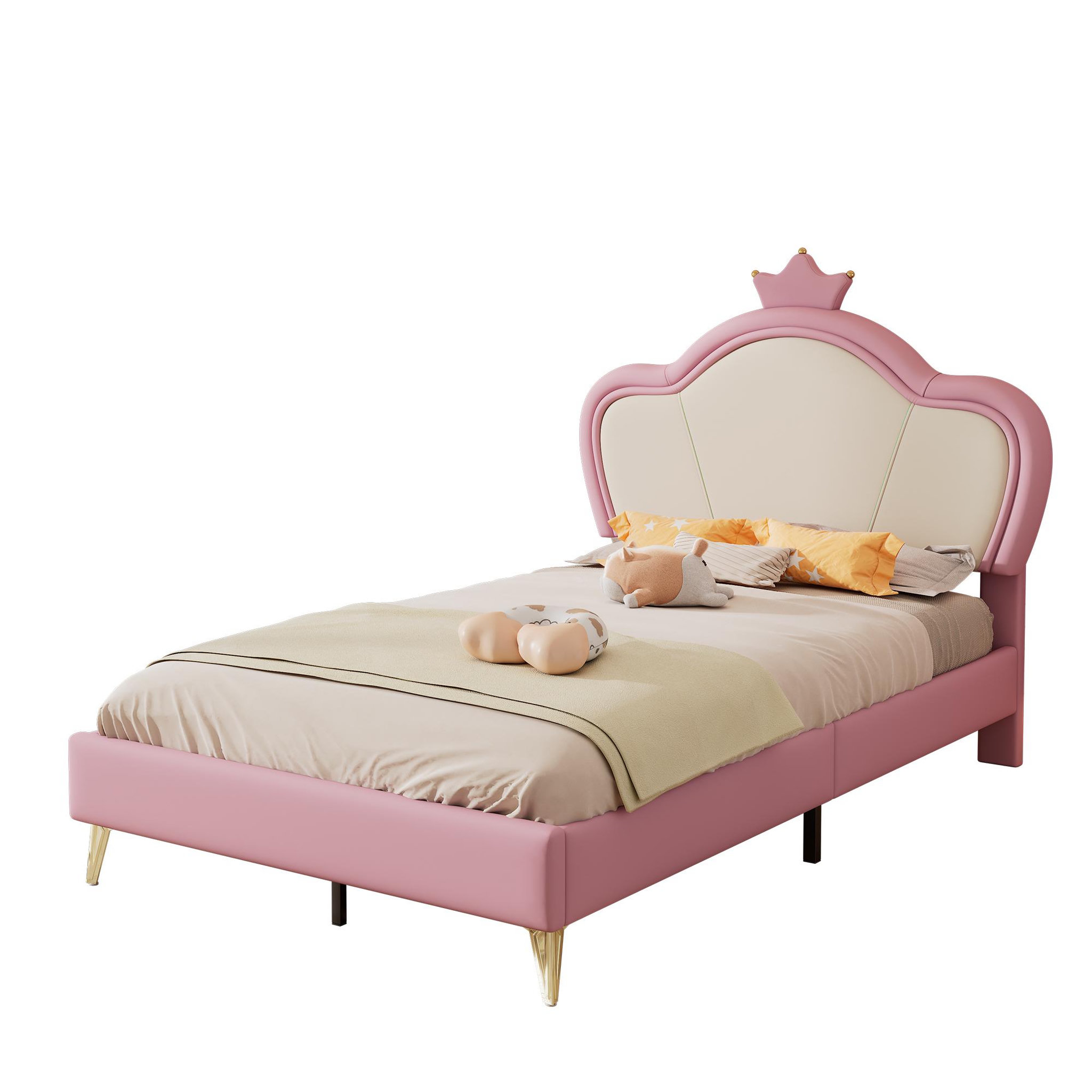 MERAX Lit simple enfant rembourré 90x200cm pu coloris rose