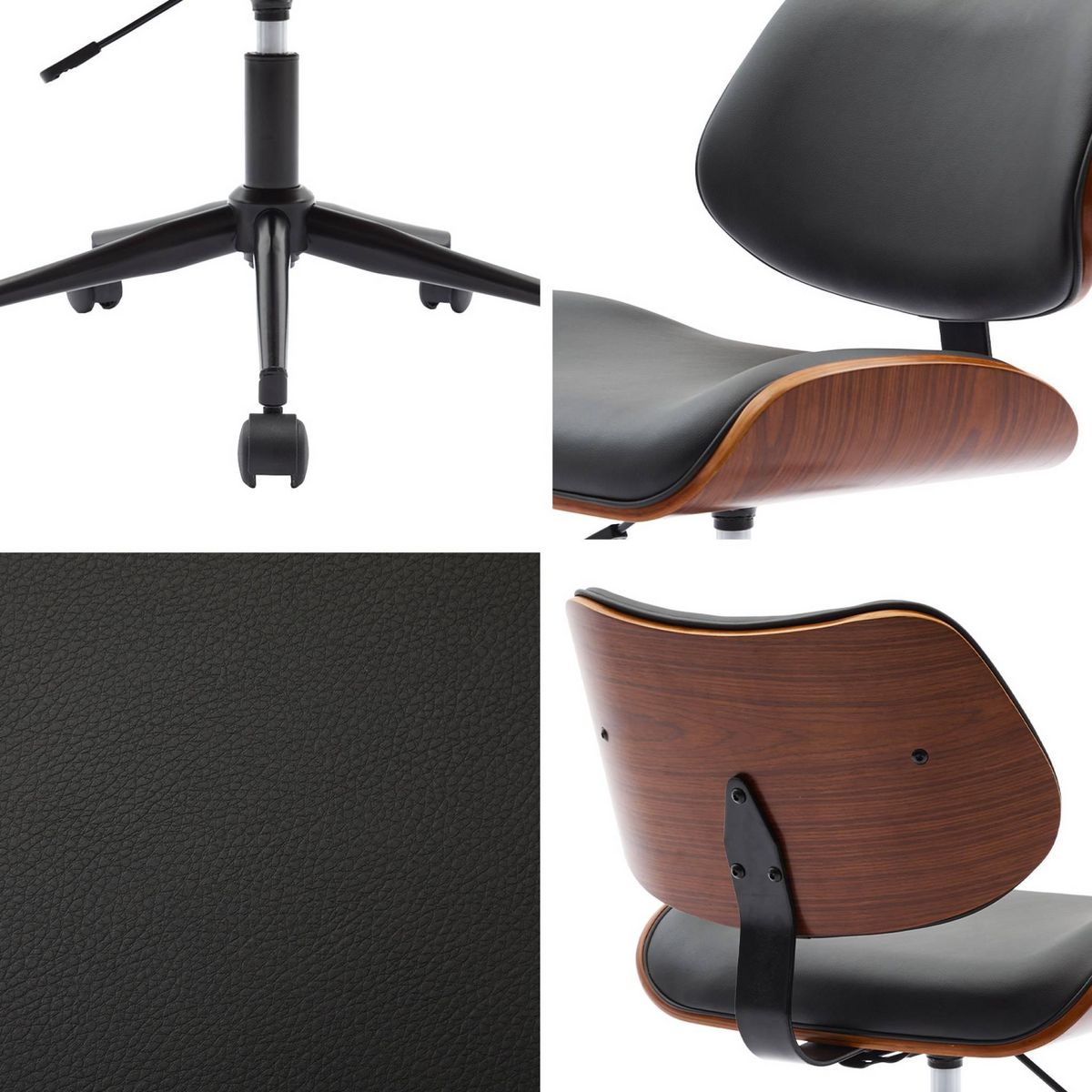 SWEEEK Chaise de bureau à roulettes décor bois courbé et simili cuir