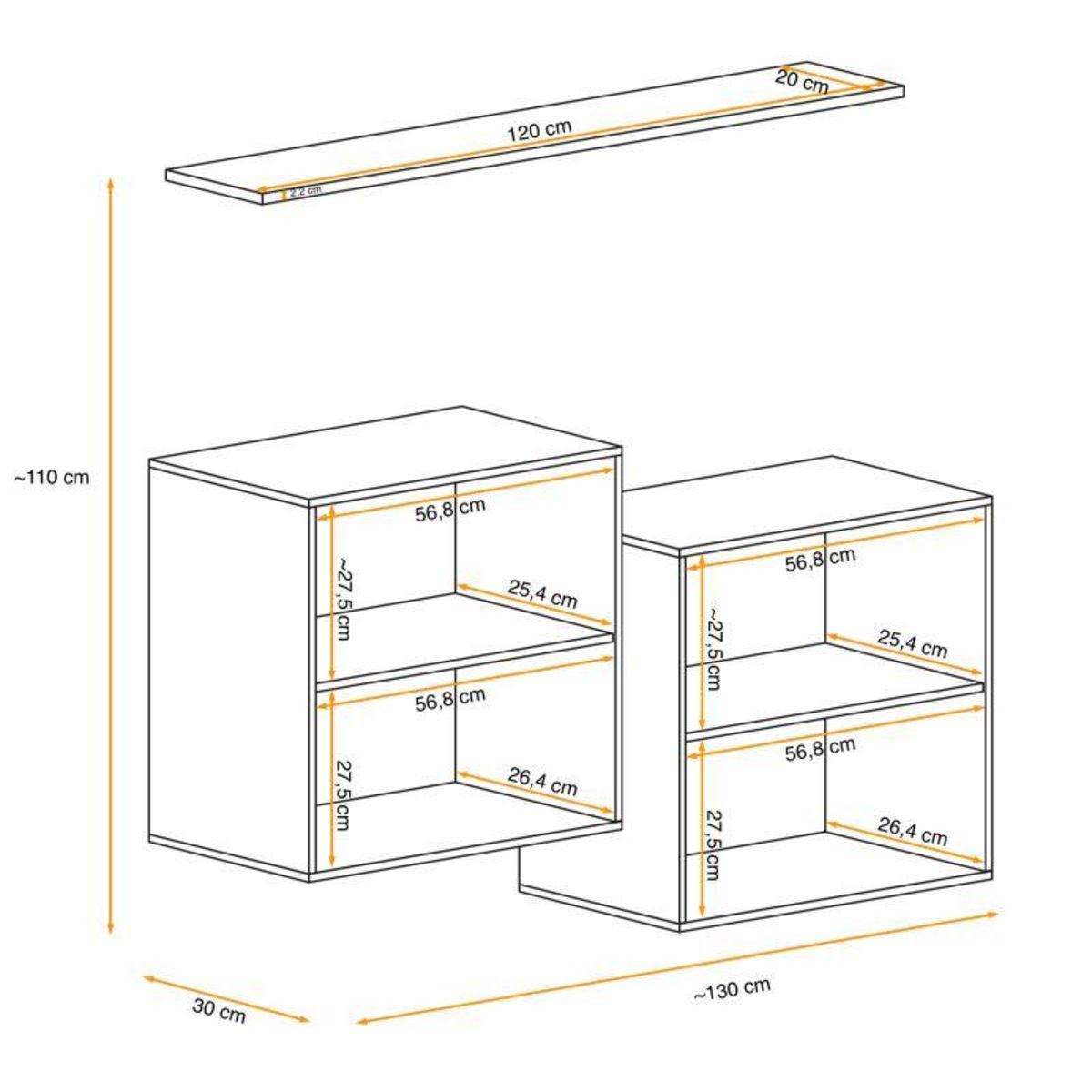 Paris Prix Lot de 2 Blocs & Étagère  Switch SBI  130cm Blanc & Gris
