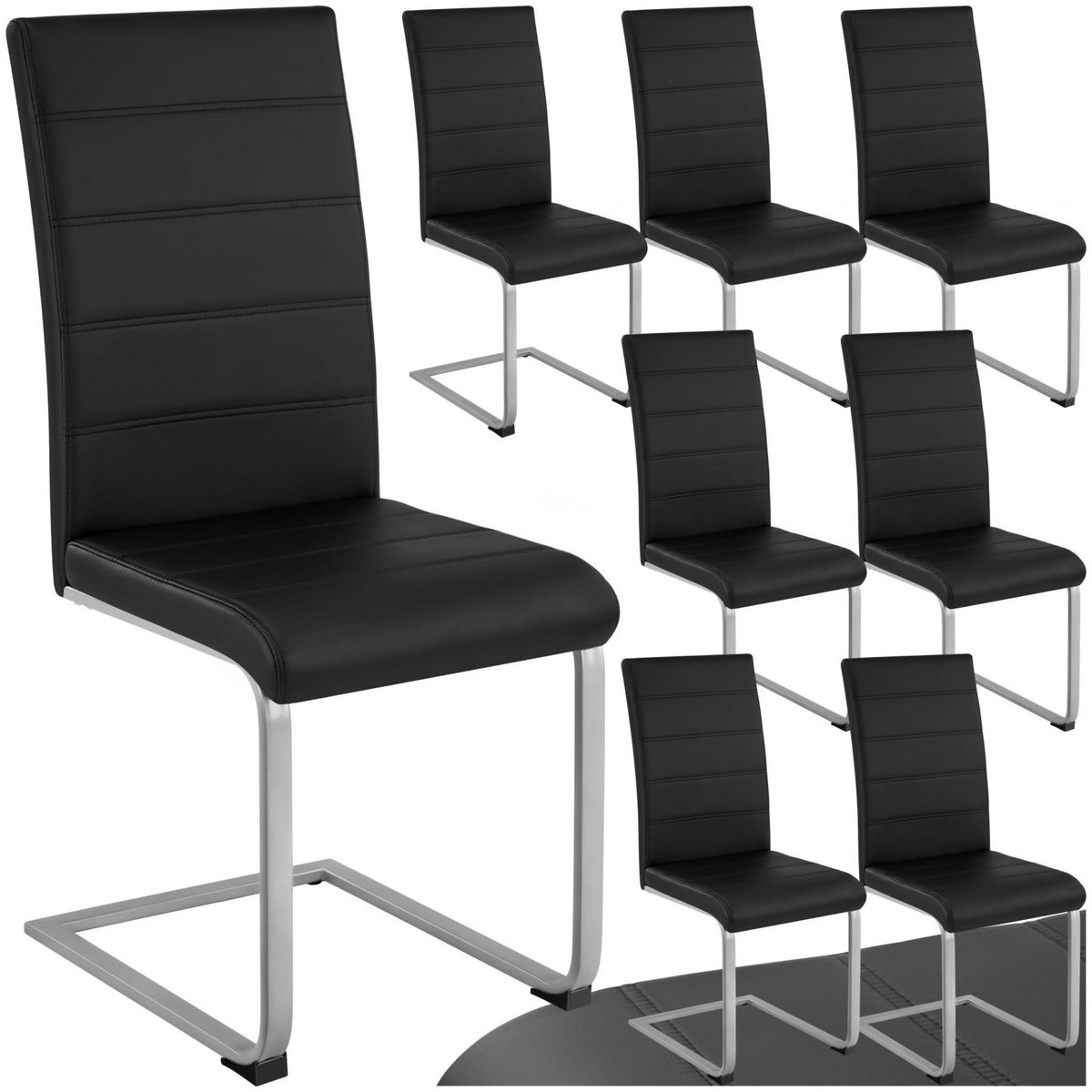 tectake Ensemble de chaises de salle à manger rembourré avec revêtement aspect cuir noir Lot de 8