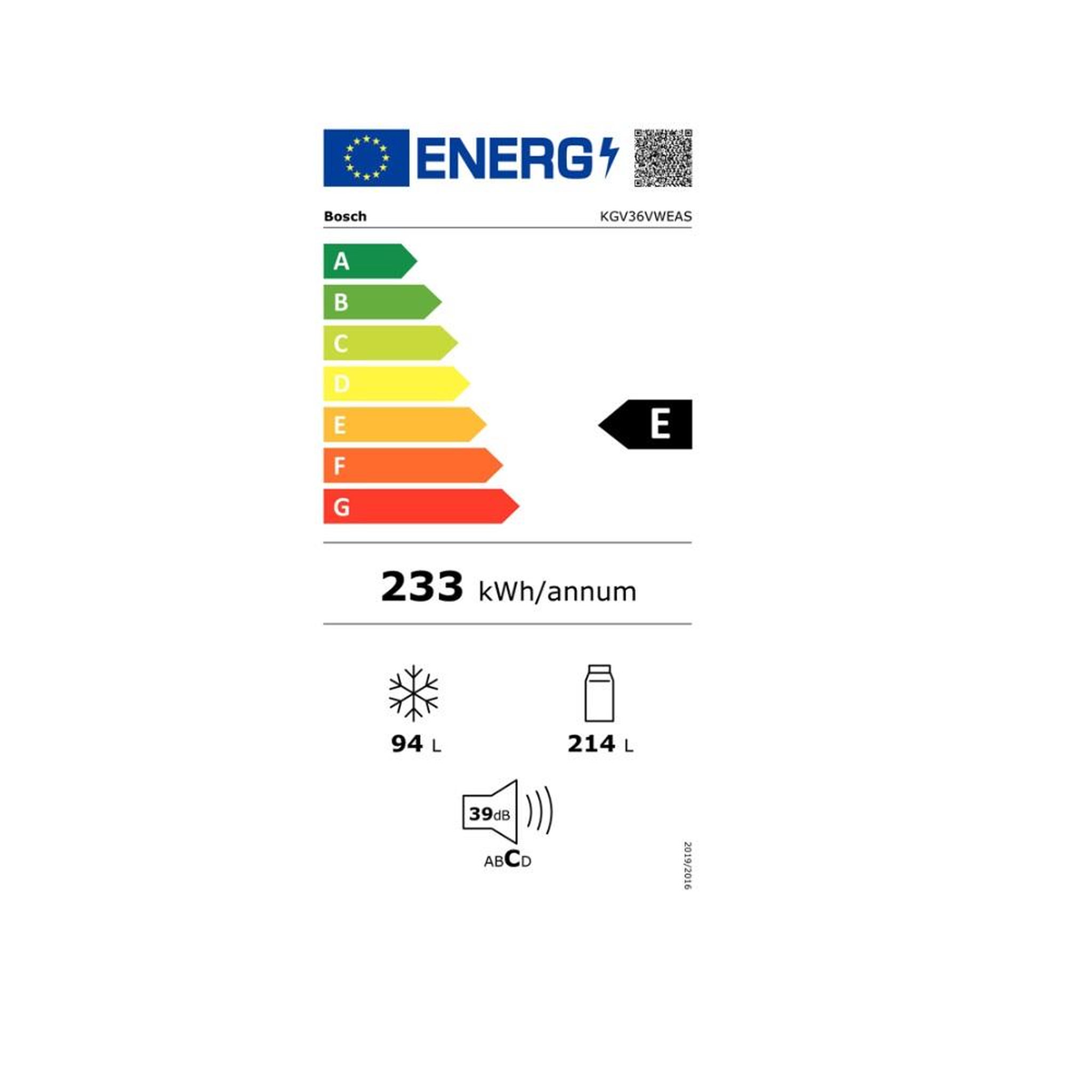 Voir la diapositive 2 : BOSCH Réfrigérateur combiné 60cm 308l brassé blanc - KGV36VWEAS