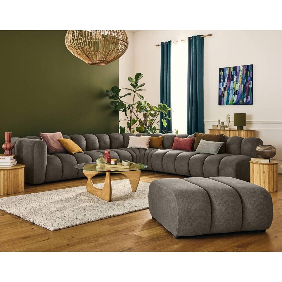 LISA DESIGN Debbie - canapé modulable d'angle droit 5 places en tissu texturé