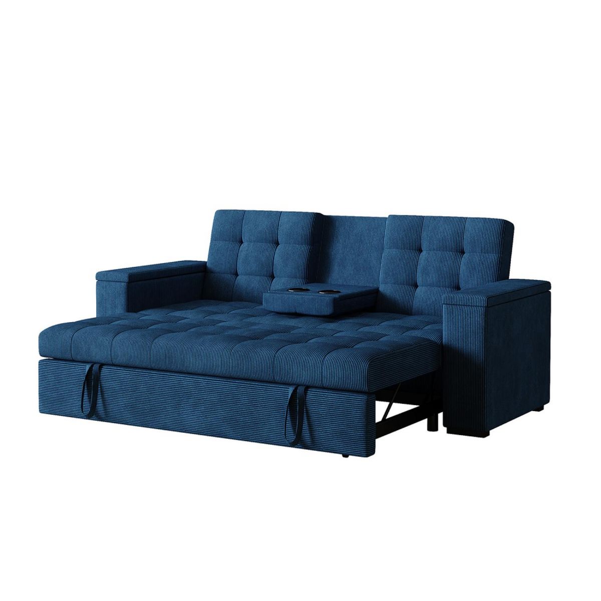CONCEPT USINE Canapé 3 places convertible avec accoudoirs amovibles bleu velours côtelé NOHO