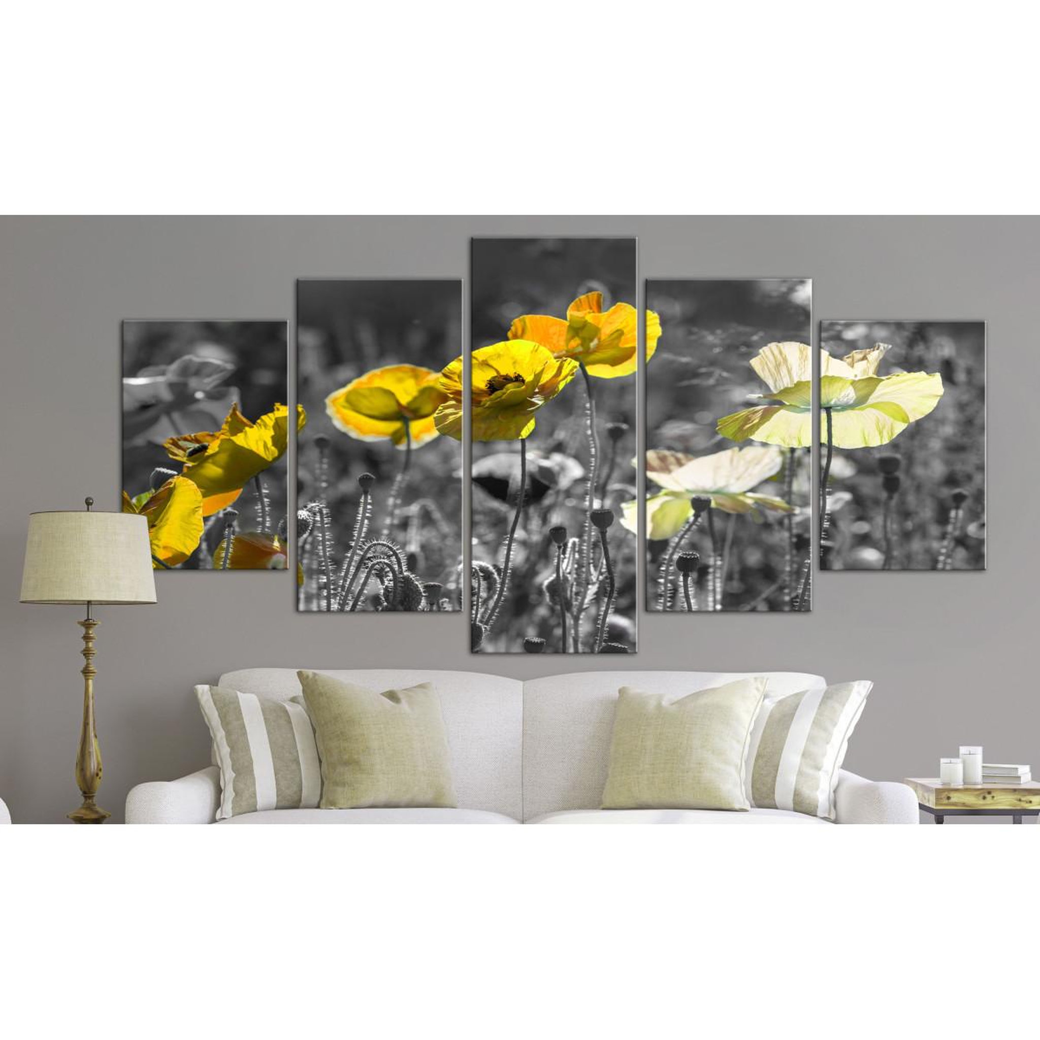 Voir la diapositive 2 : Paris Prix Tableau Imprimé 5 Panneaux  Yellow Poppies Wide