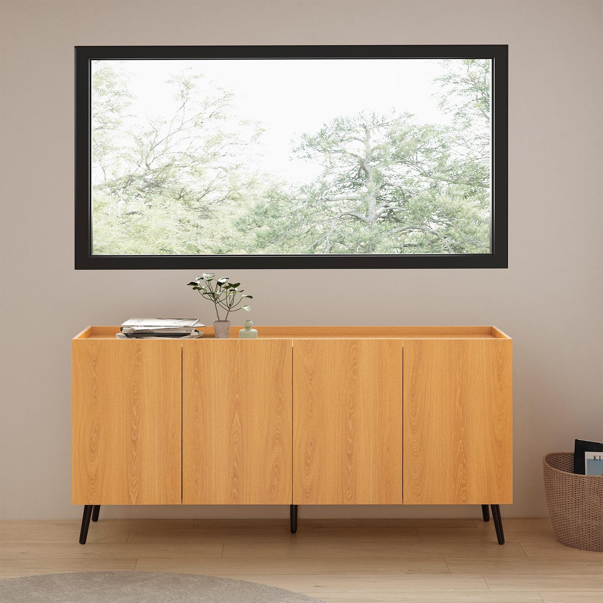 Voir la diapositive 2 : VS VENTA-STOCK Buffet Siren 4 portes Couleur Chêne