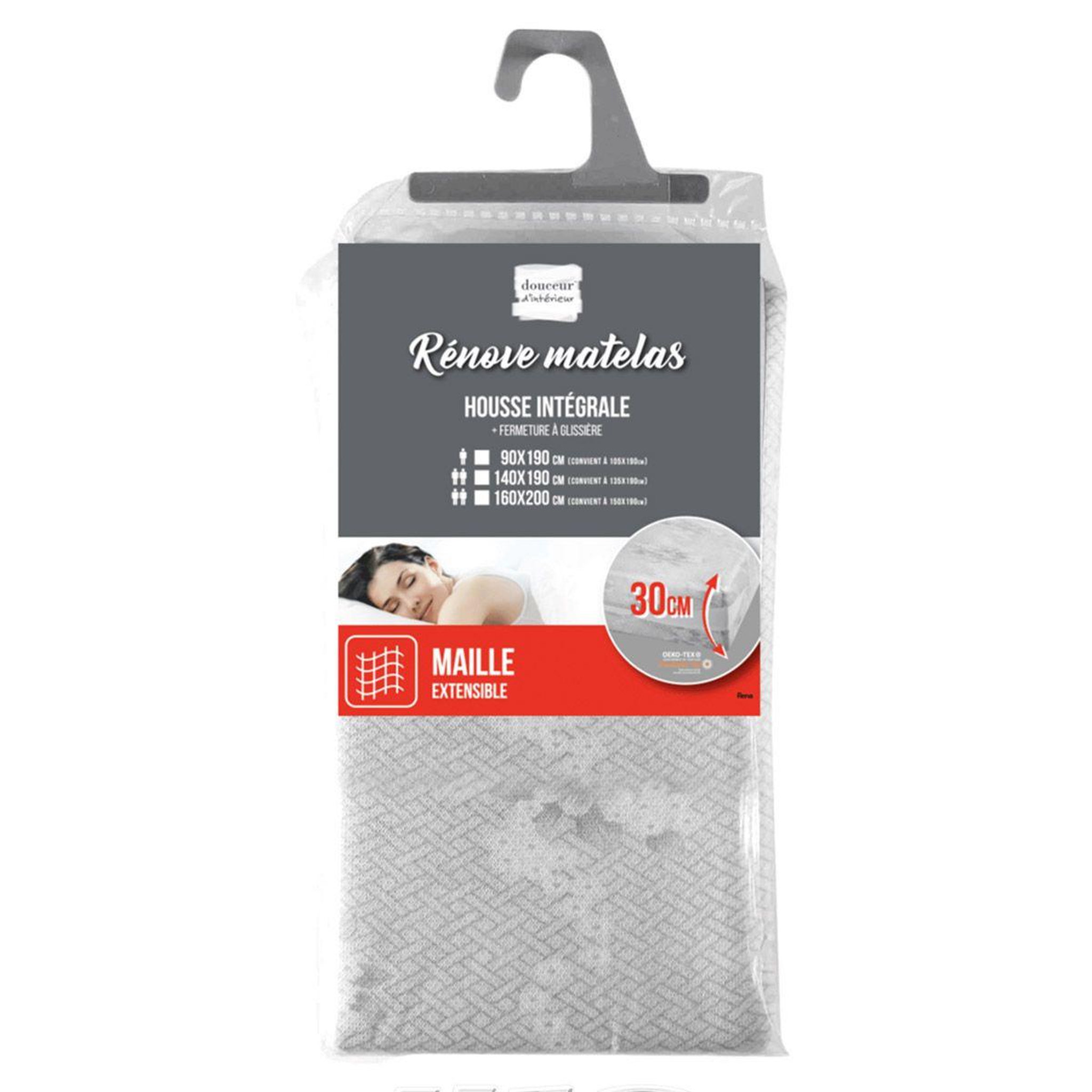 Voir la diapositive 2 : Douceur d'Intérieur Housse rénove matelas  rena  140x190cm gris