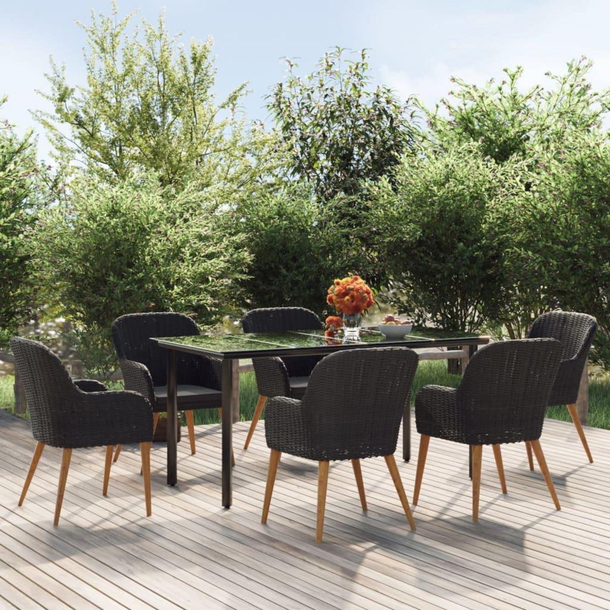 VIDAXL Ensemble a manger de jardin avec coussins 7 pcs Noir