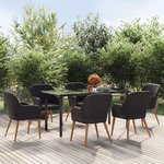 VIDAXL Ensemble a manger de jardin avec coussins 7 pcs Noir