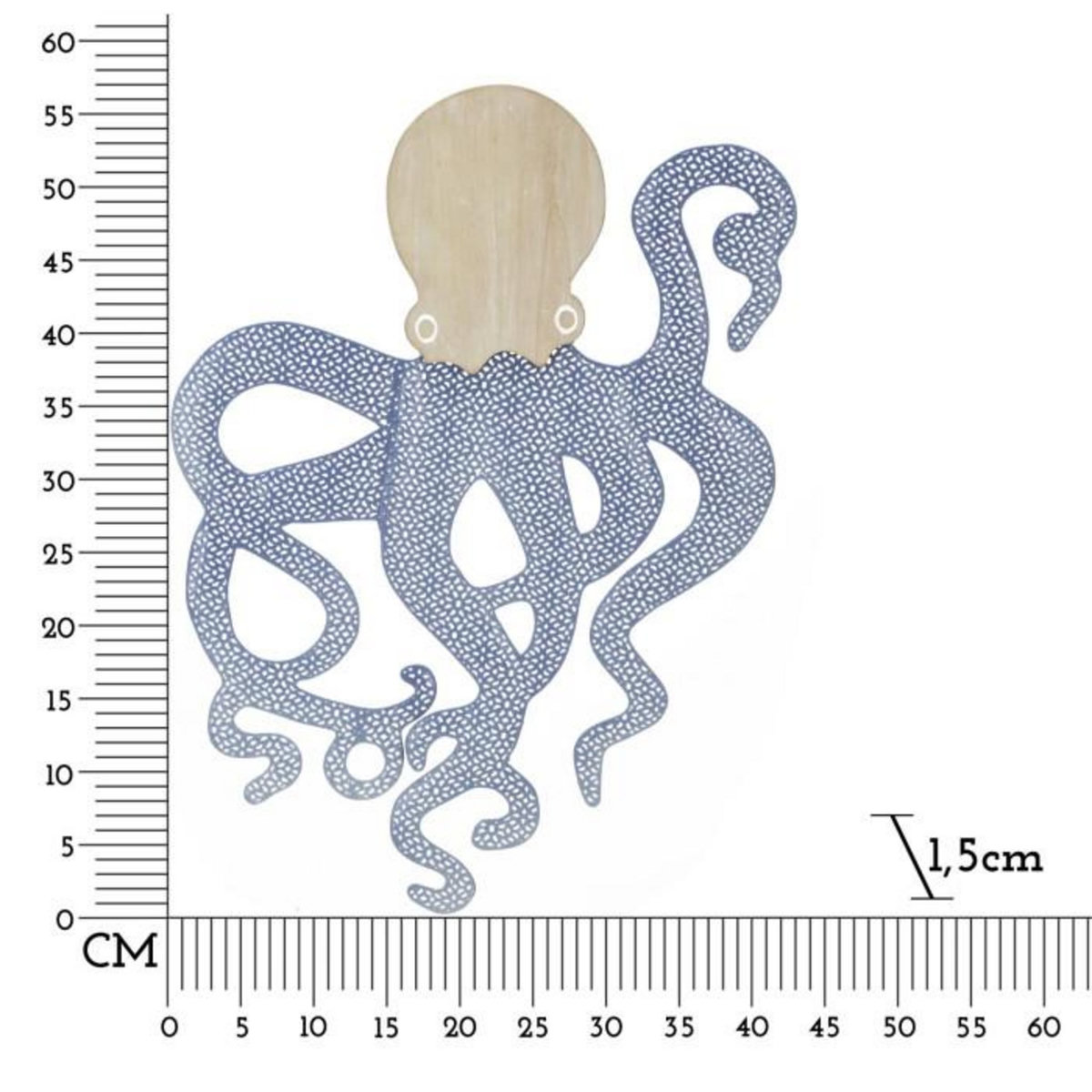 Paris Prix Décoration Murale en Métal  Pieuvre  57cm Naturel & Bleu