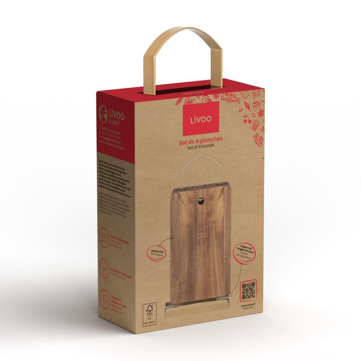 LIVOO Planche à découper 4 planches avec support