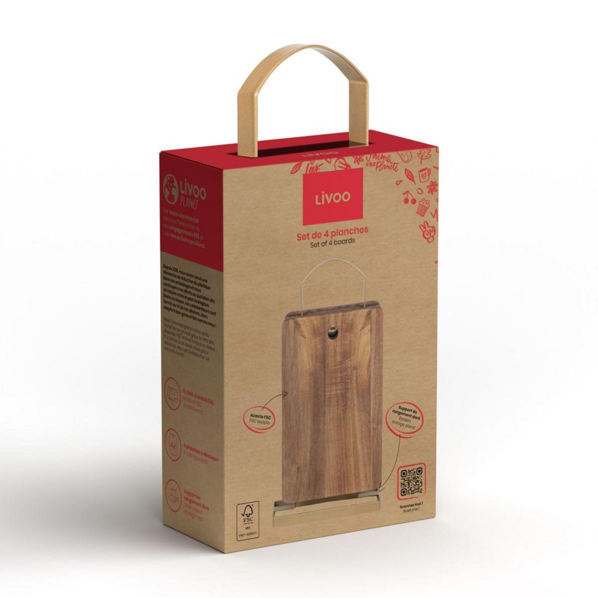 LIVOO Planche à découper 4 planches avec support