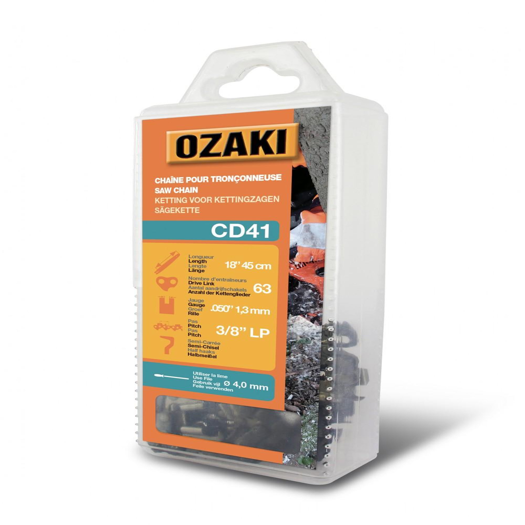 OzaKI Chaîne de tronçonneuse OZAKI semi carrée: .3/8 LP .050 (1,3mm) 63 entraîneurs