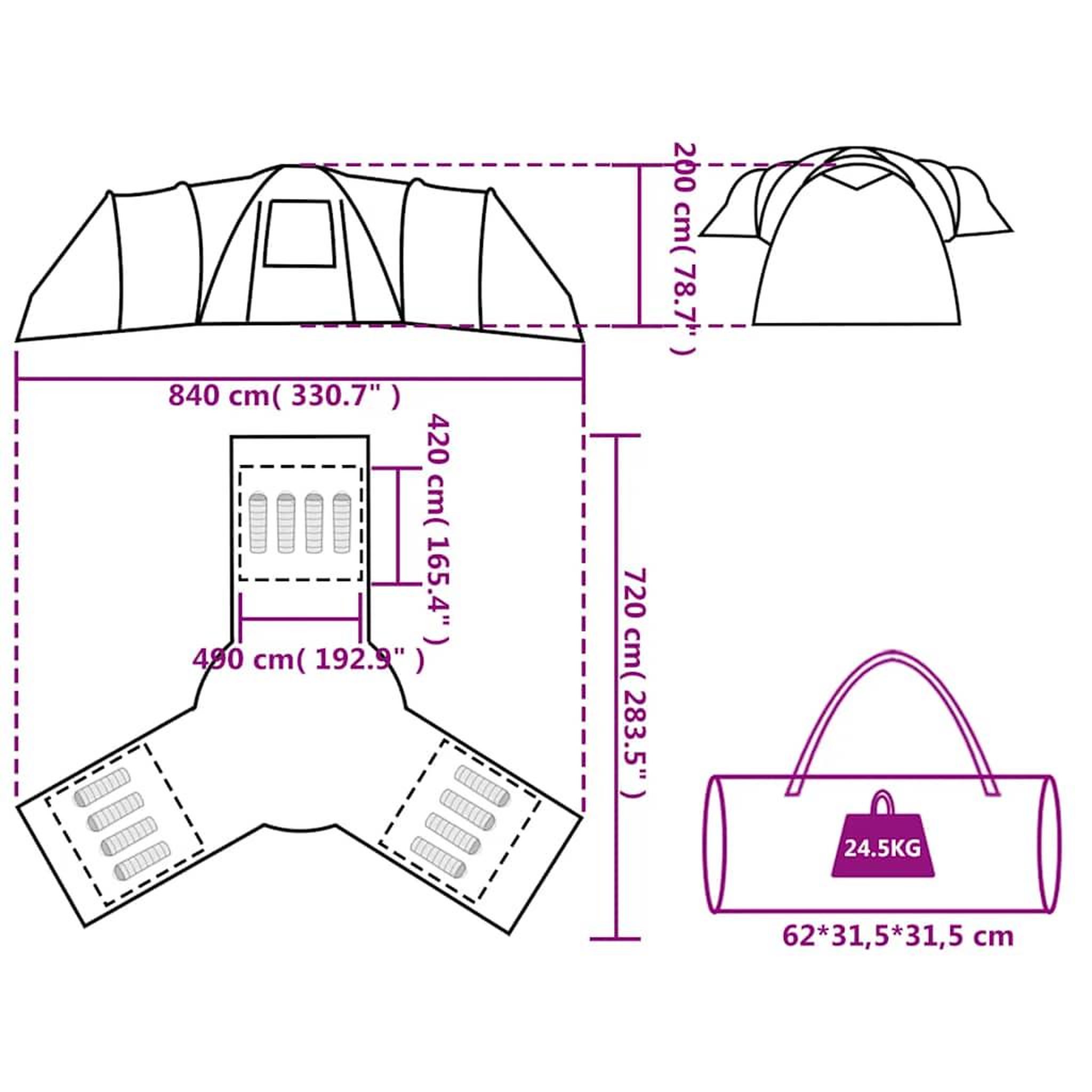 Voir la diapositive 6 : VIDAXL Tente familiale a dome 12 personnes bleu impermeable