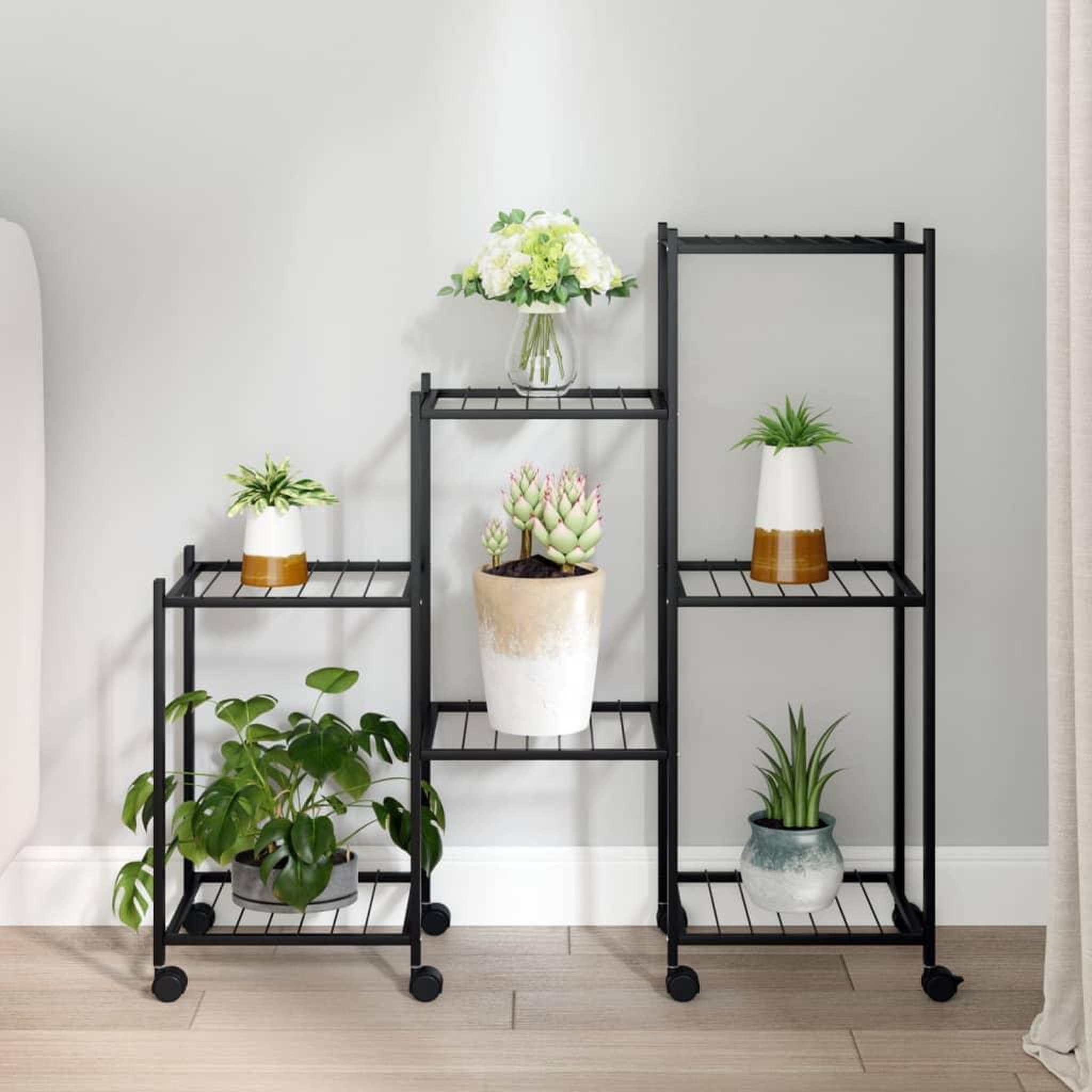 Voir la diapositive 1 : VIDAXL Jardiniere avec roues 83x25x83,5 cm Noir Fer