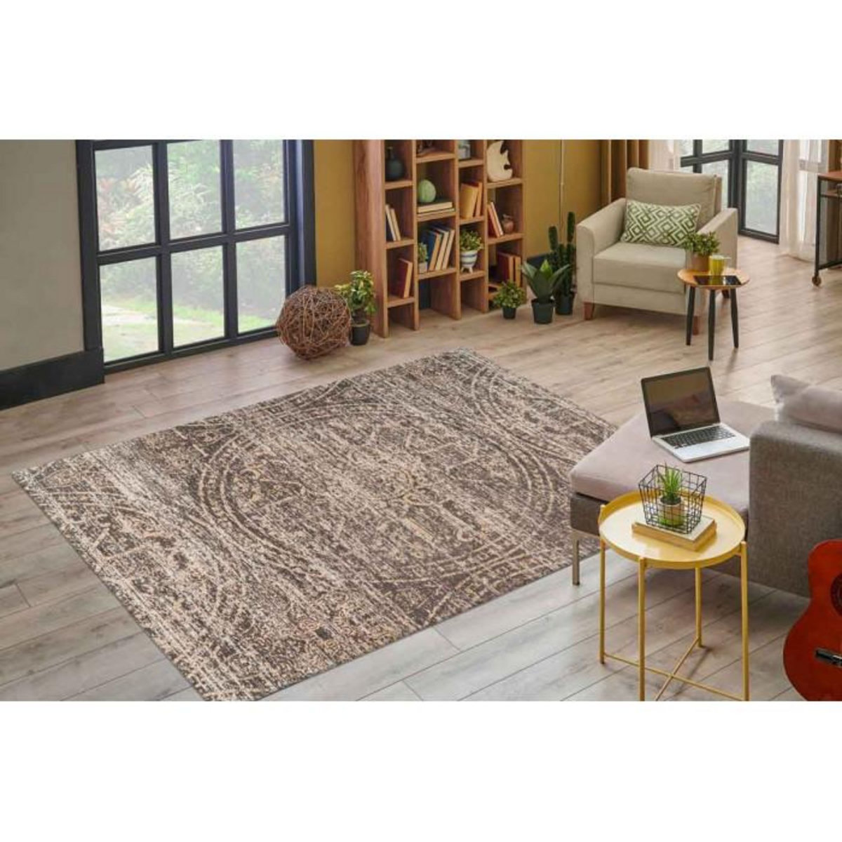 Paris Prix Tapis Tissé Ethnique à Poils Plats  Davio  Beige