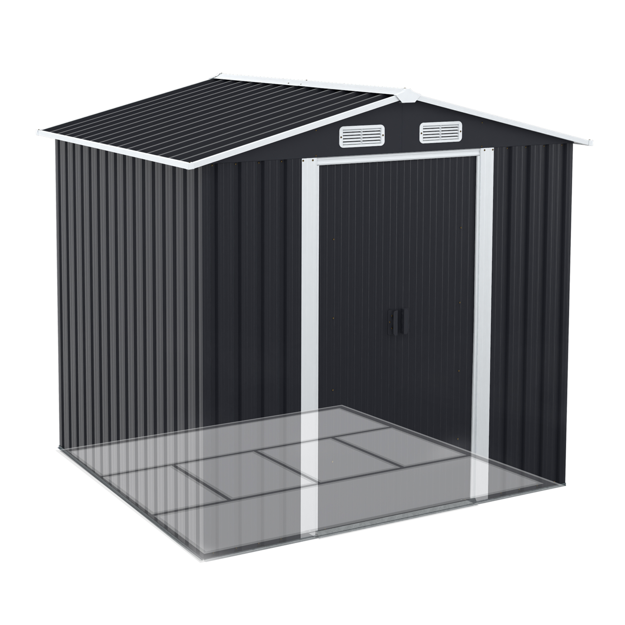 Voir la diapositive 4 : ID MARKET Abri de jardin 3,7m² gris en acier galvanisé avec base