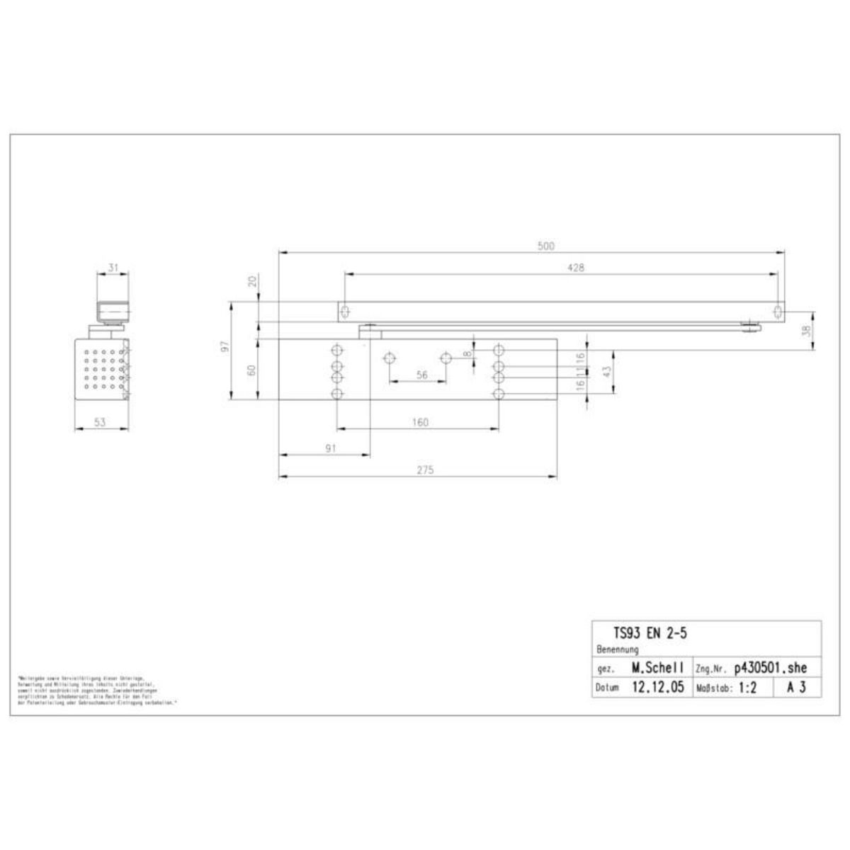 DORMA Ferme porte TS 93BC DC CONTUR F2 5 sans bras argent DORMA 43520001