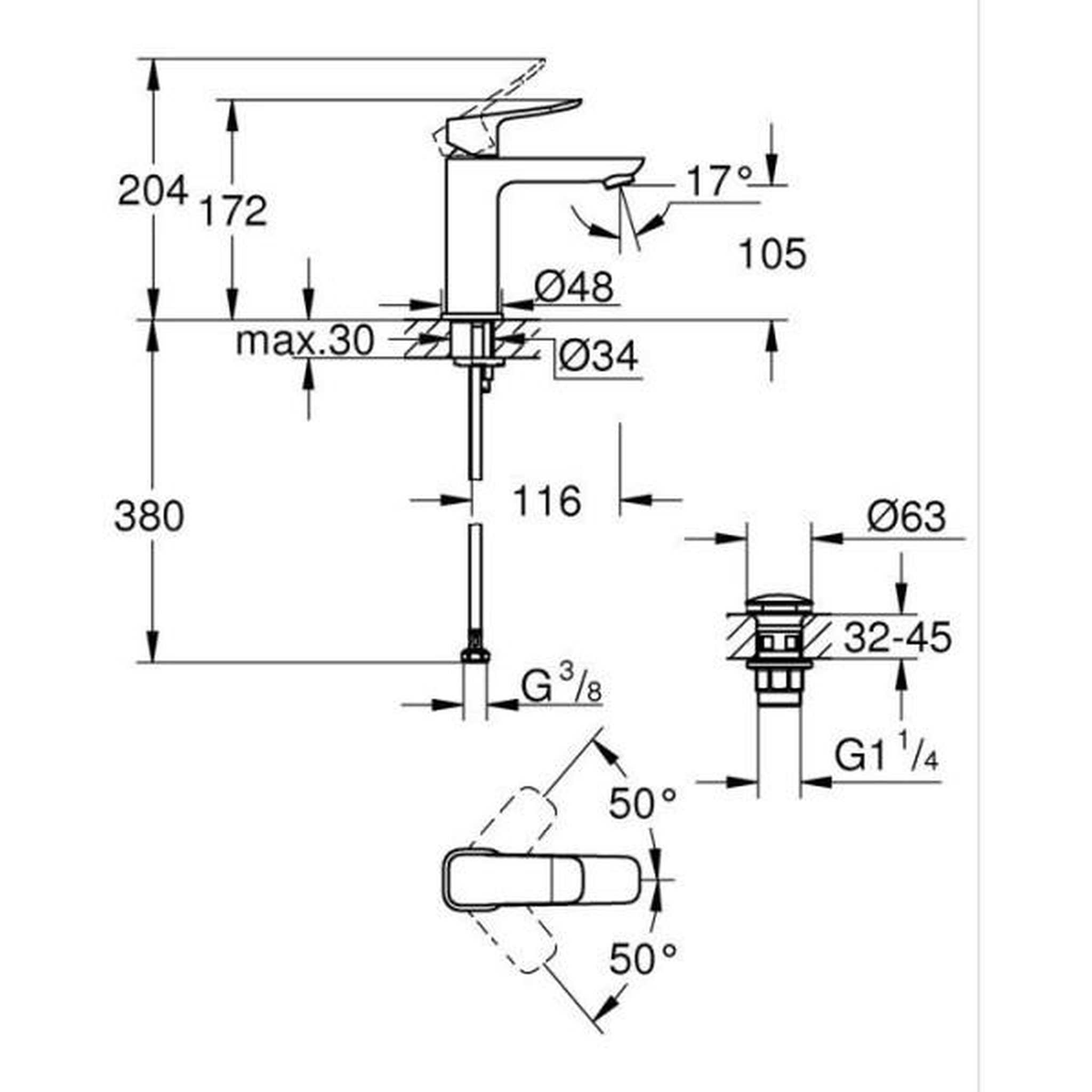 Voir la diapositive 3 : Grohe Mitigeur de lavabo - grohe dice - taille m - vidage clic-clac - noir mat