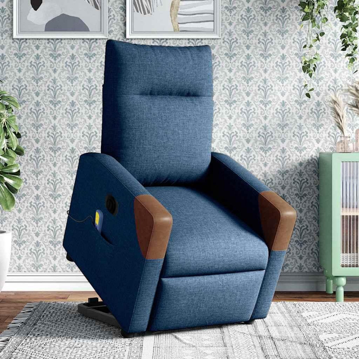 VIDAXL Fauteuil inclinable de massage electrique bleu tissu