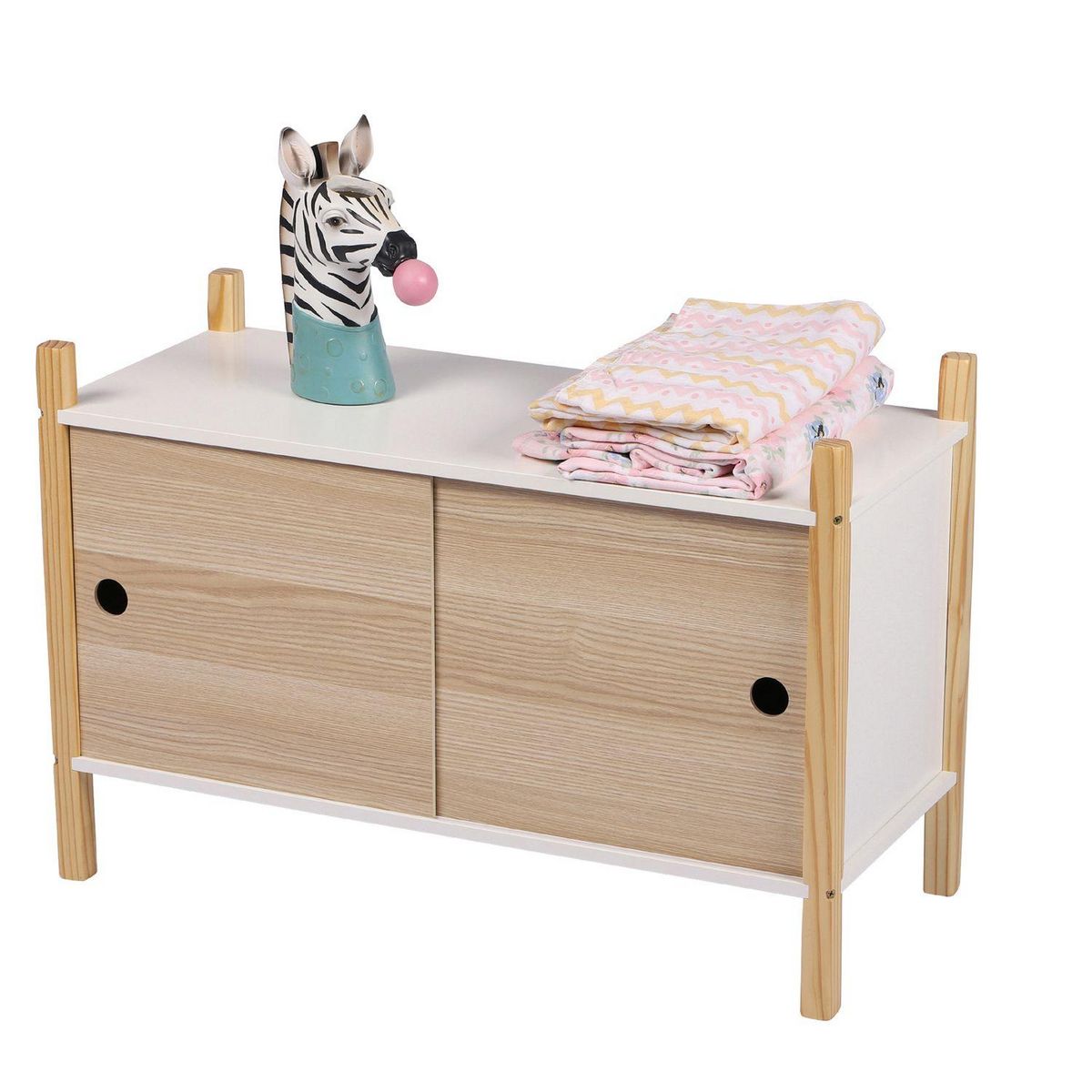 TOILINUX Armoire pour enfant Dream avec 2 portes coulissantes - Bois et Blanc