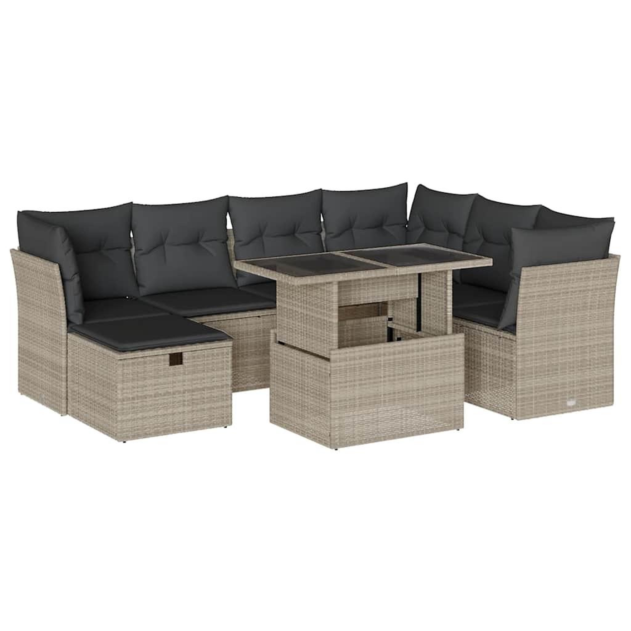 Voir la diapositive 2 : VIDAXL Salon de jardin 8 pcs avec coussins gris clair resine tressee