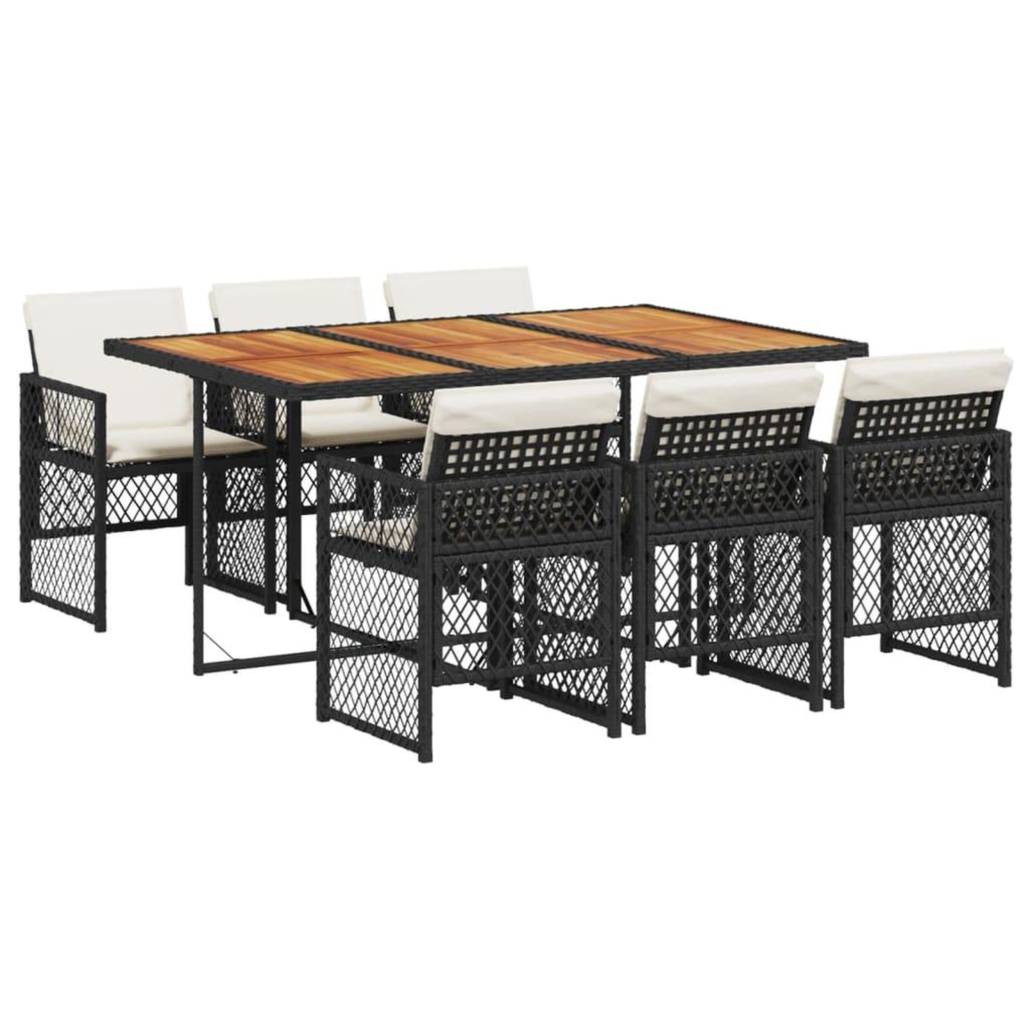 Voir la diapositive 2 : VIDAXL Ensemble a manger de jardin coussins 7 pcs noir resine tressee