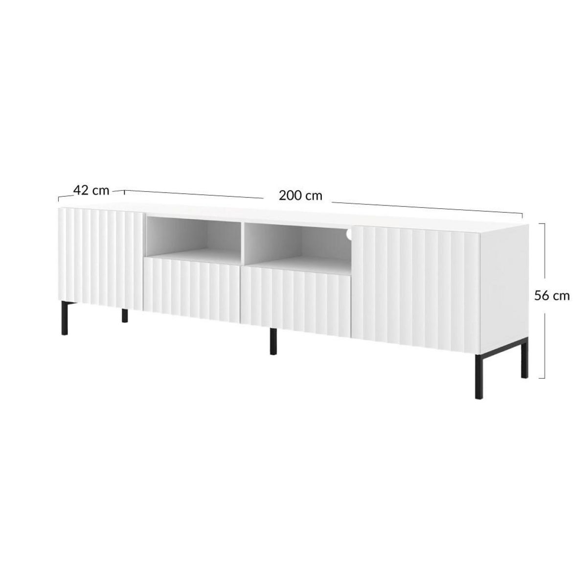 BEST MOBILIER Lara - meuble tv - pieds dorés - 2 tiroirs - 200 cm