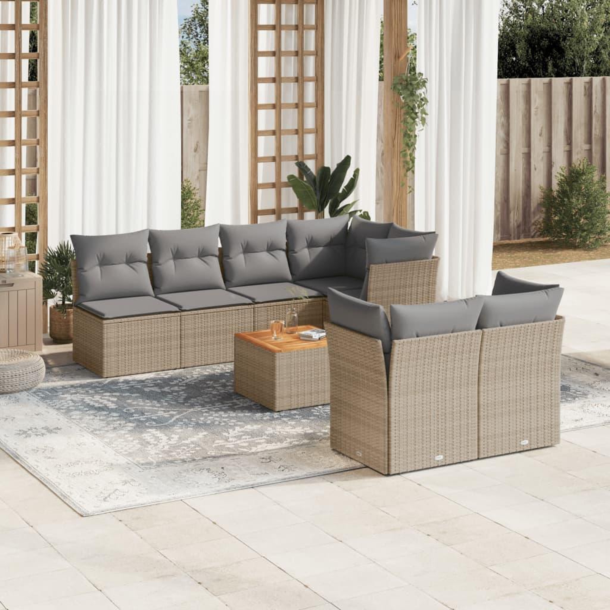 VIDAXL Salon de jardin avec coussins 8pcs melange beige resine tressee