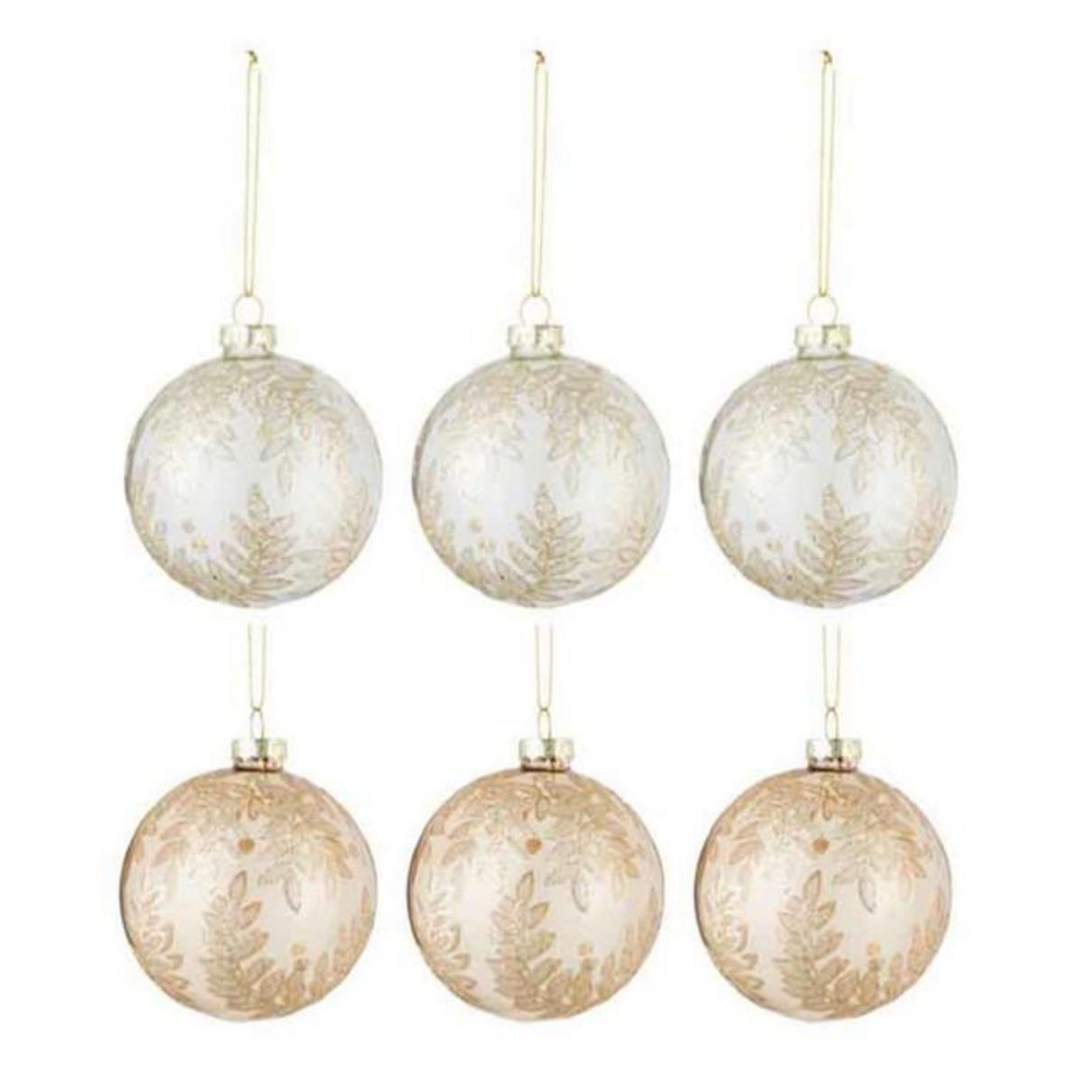 Paris Prix Lot de 6 Boules de Noël  Feuilles  8cm Beige & Or