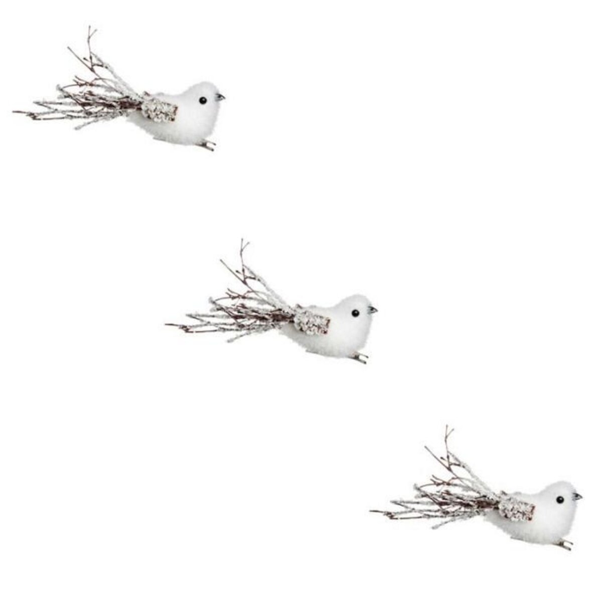 FEERIC LIGHT & CHRISTMAS Sujet de Noël 3 Oiseaux  Glacé  15cm Blanc