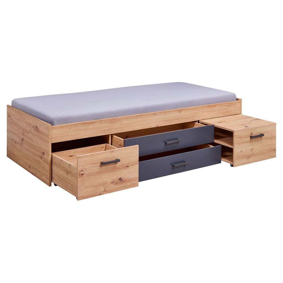 Lit simple multi-rangements chevet intégré 90x200 cm NAYA