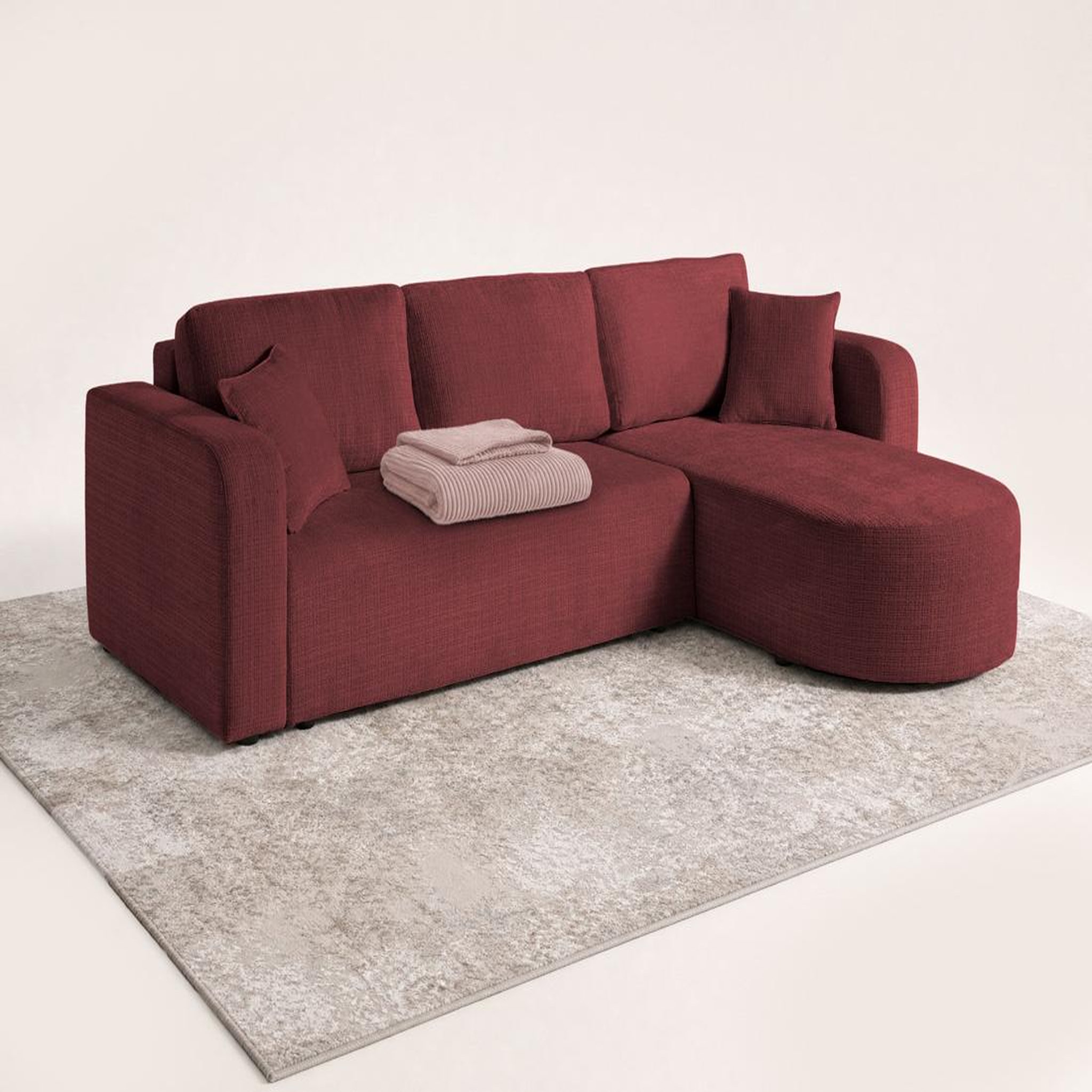 Voir la diapositive 4 : BEST MOBILIER Miro - canapé d'angle réversible - 4 places - convertible avec coffre - en velours texturé