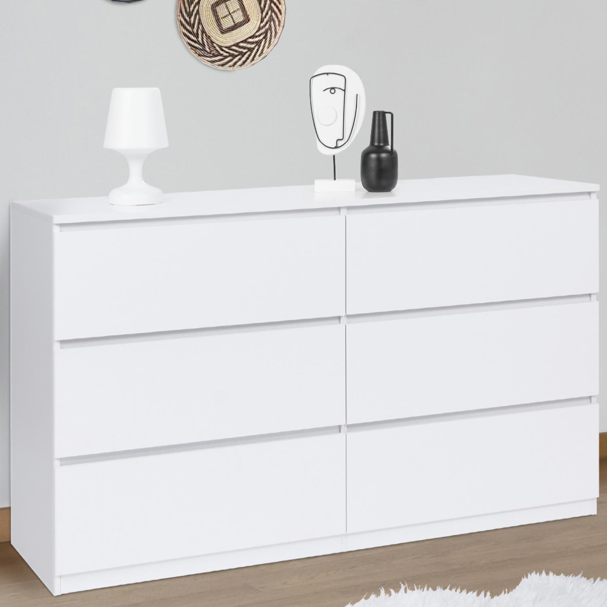 Voir la diapositive 2 : ID MARKET Commode 6 tiroirs tomi xxl 140 cm bois blanc