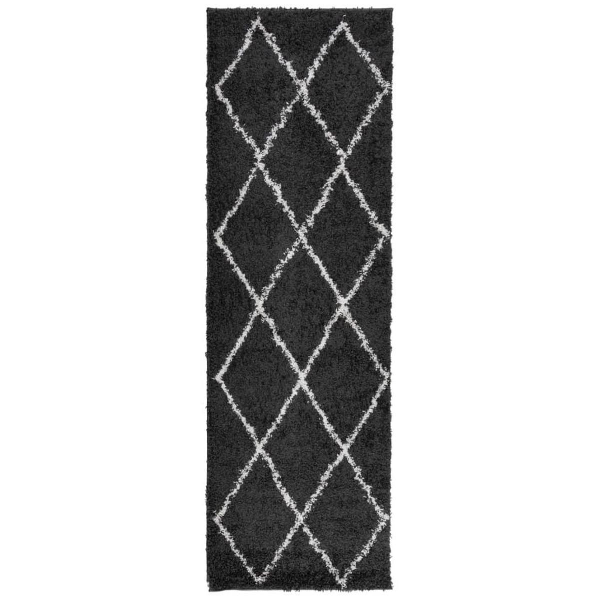 VIDAXL Tapis shaggy a poils longs moderne noir et creme 80x250 cm