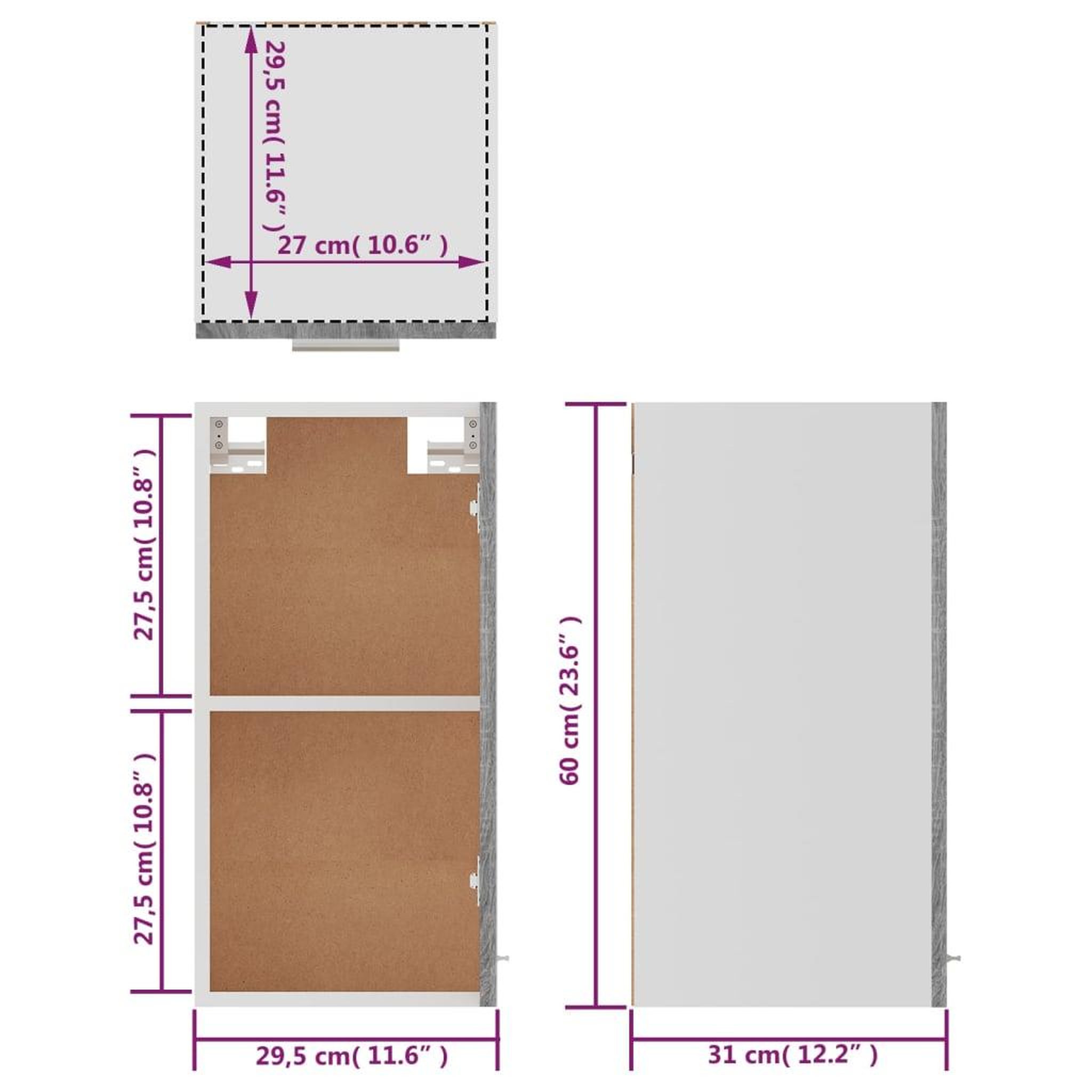 Voir la diapositive 6 : VIDAXL Armoire suspendue Sonoma gris 29,5x31x60 cm Bois d'ingenierie