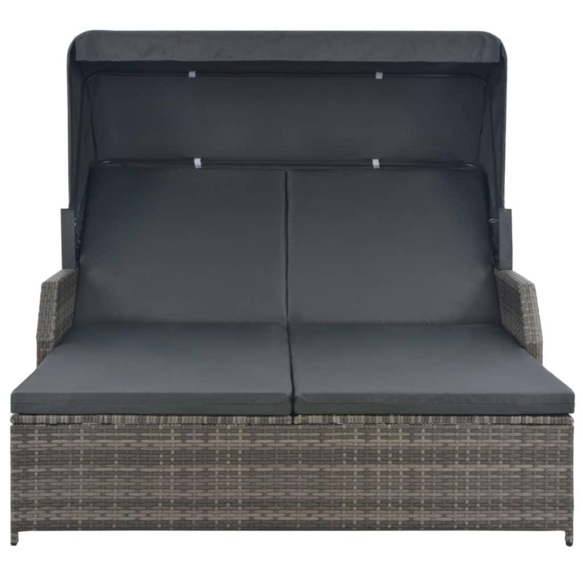 VIDAXL Chaise longue a 2 places avec auvent Resine tressee Gris