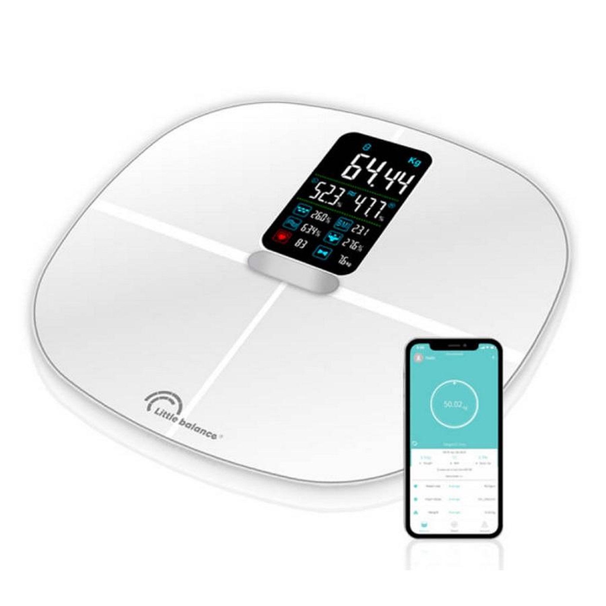 Voir la diapositive 5 : LITTLE BALANCE Impédancemètre connecté 180kg/100g blanc - 8464