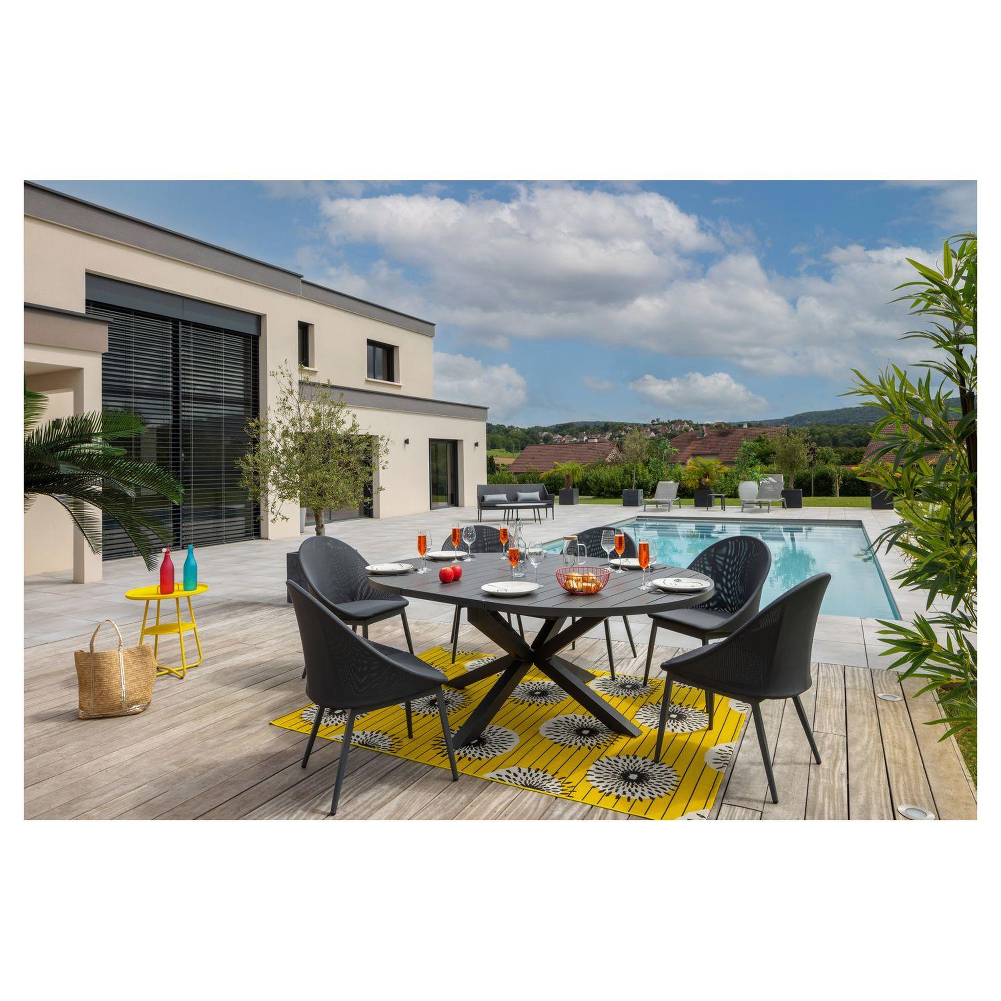 JARDILINE Table de jardin à rallonge - 6/10 places - Aluminium - Anthracite - PALMA