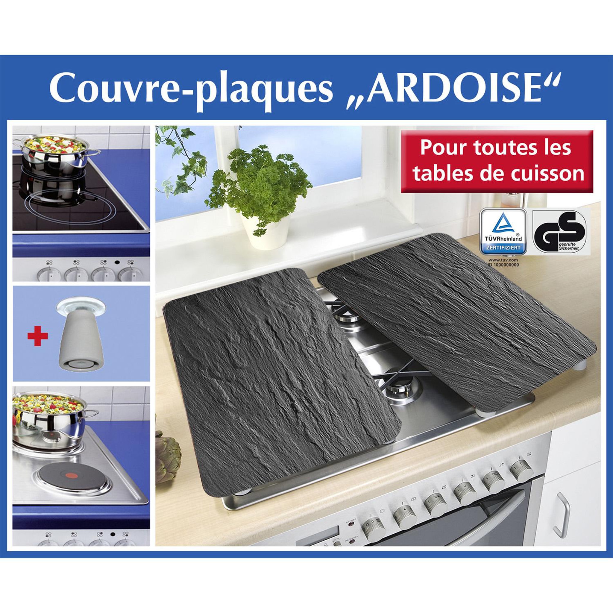 Voir la diapositive 2 : Wenko 2 Couvre-plaques universel - Ardoise