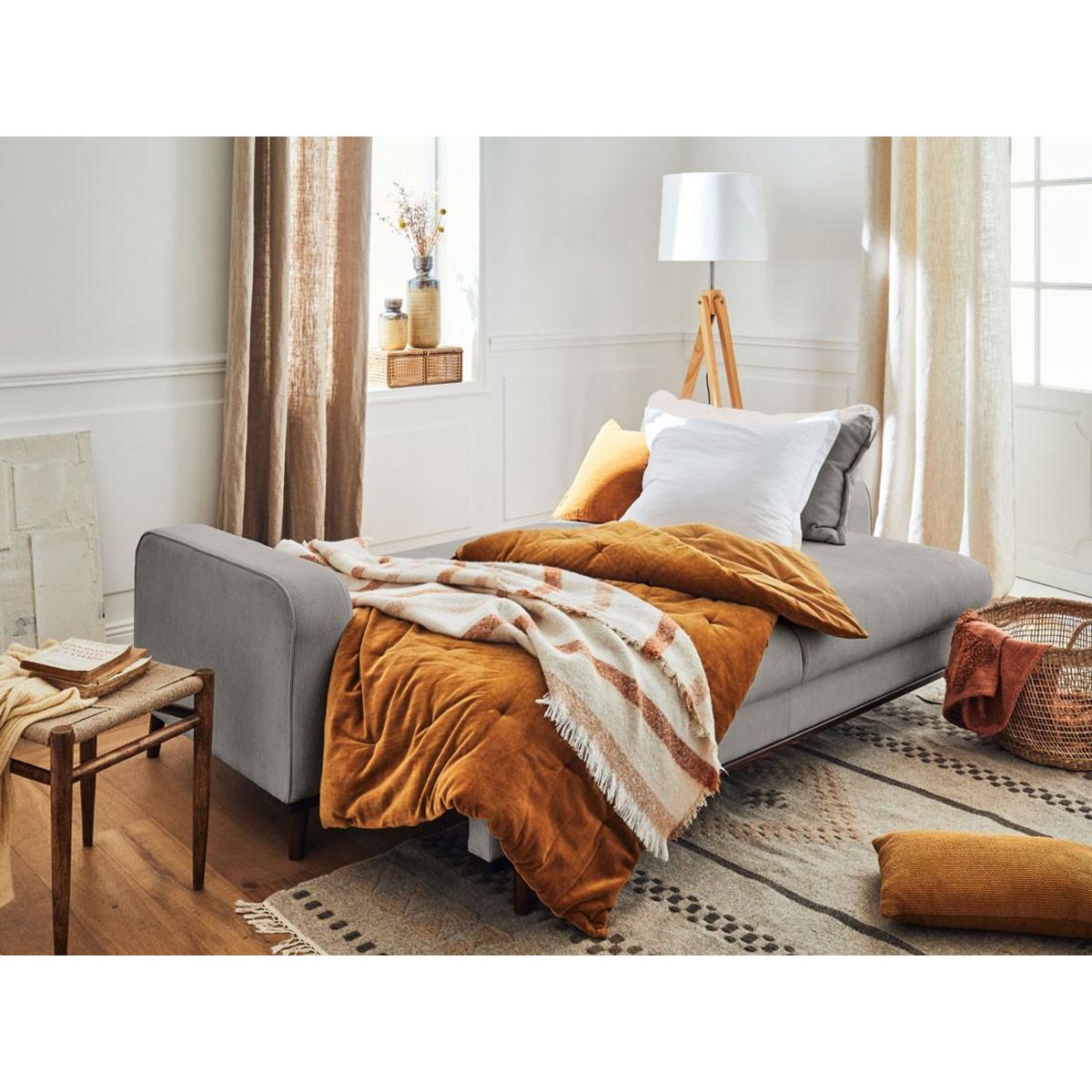 LISA DESIGN Albane - canapé 3 places - convertible avec coffre - en velours côtelé