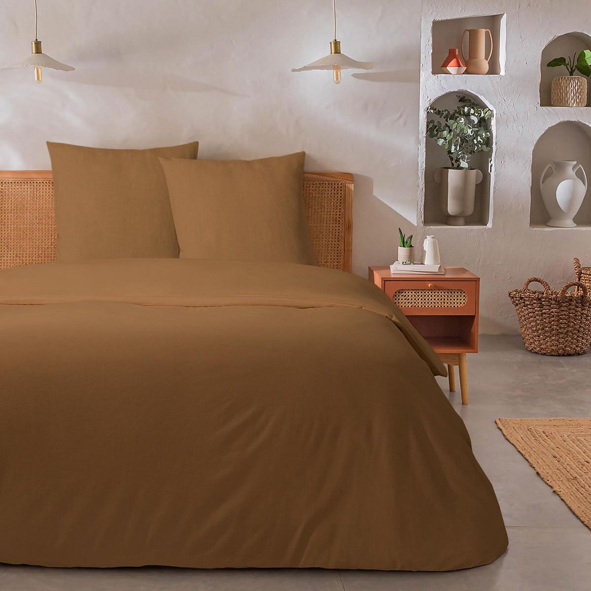 FUTURE HOME Parure de lit 2 personnes unie effet lin