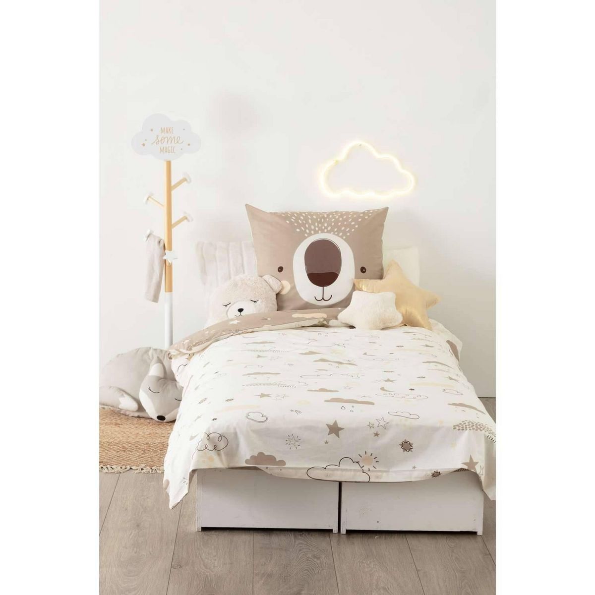 Atmosphera Kids Parure de lit enfant Ourson - 100% coton 57 fils - 140 x 200 cm