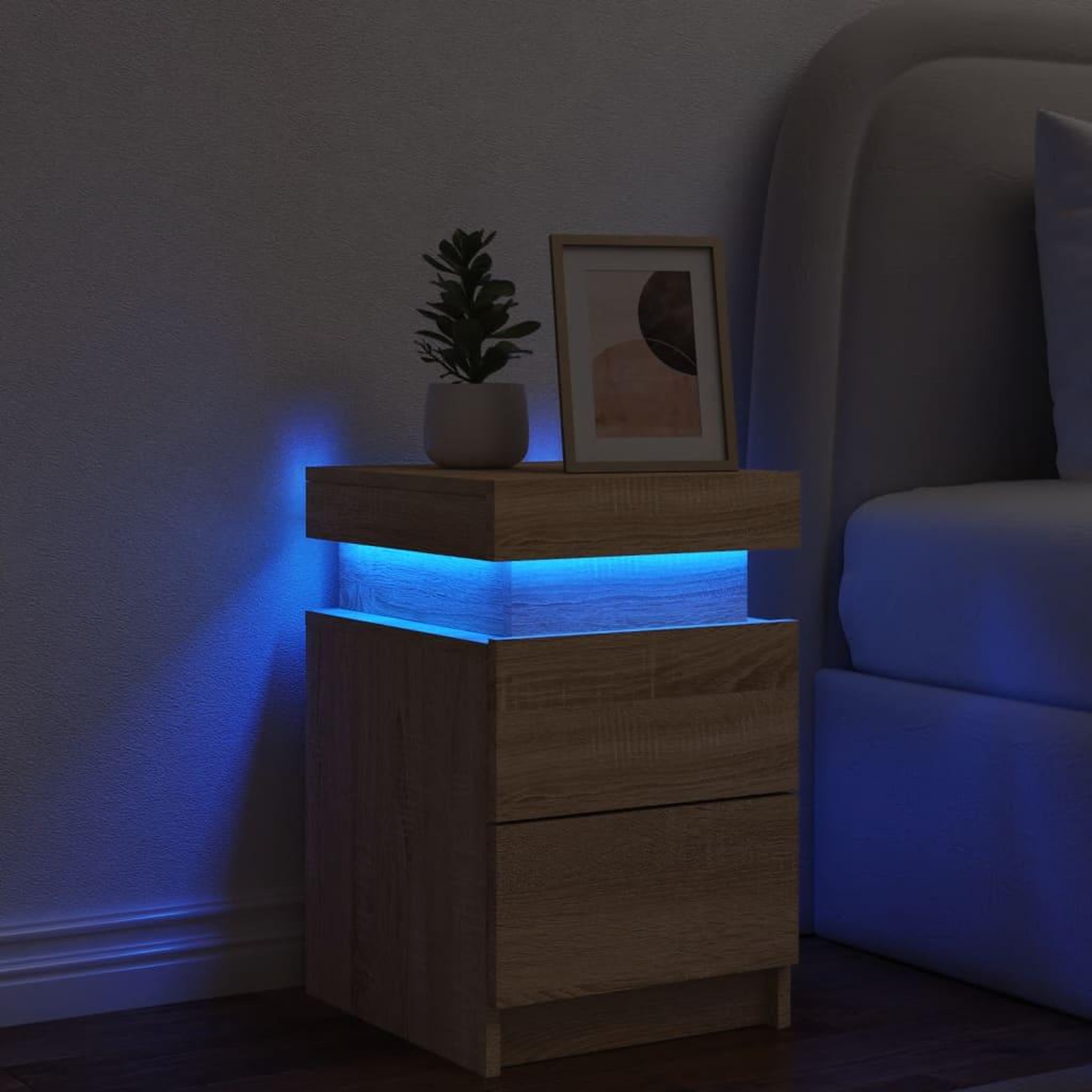 Voir la diapositive 4 : VIDAXL Table de chevet avec lumieres LED chene sonoma 35x39x55 cm