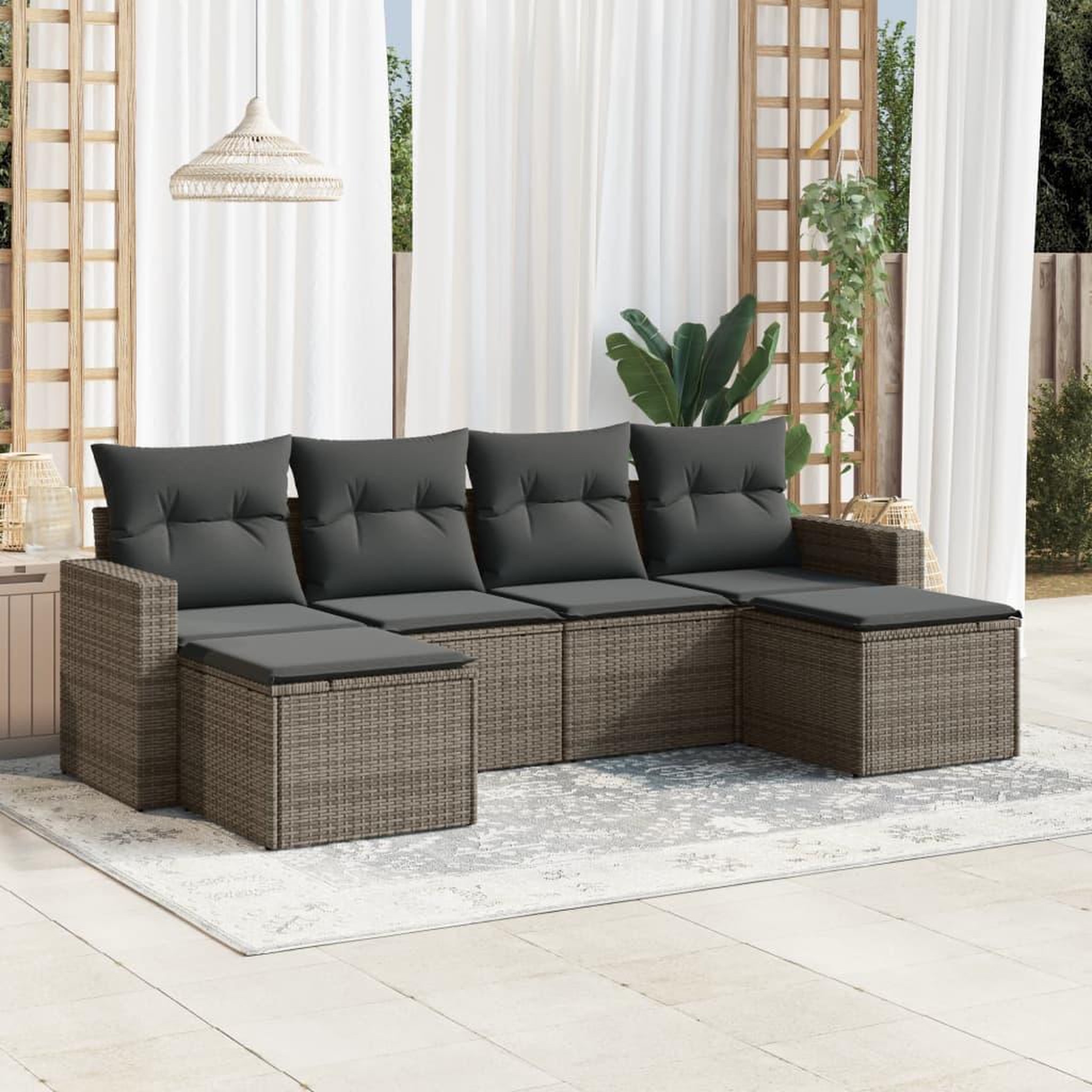 VIDAXL Salon de jardin 6 pcs avec coussins gris resine tressee