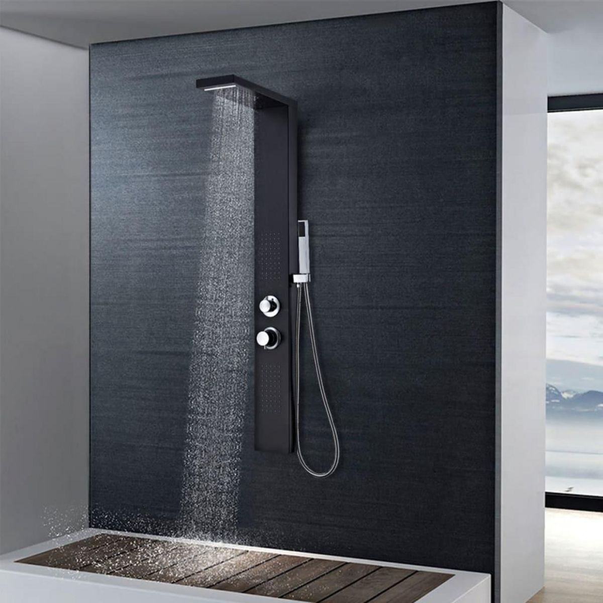 VIDAXL Systeme de panneau de douche Aluminium Mat Noir