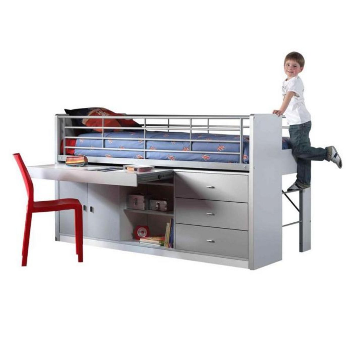 Paris Prix Lit Combiné Enfant  Bonny  90x200cm Gris