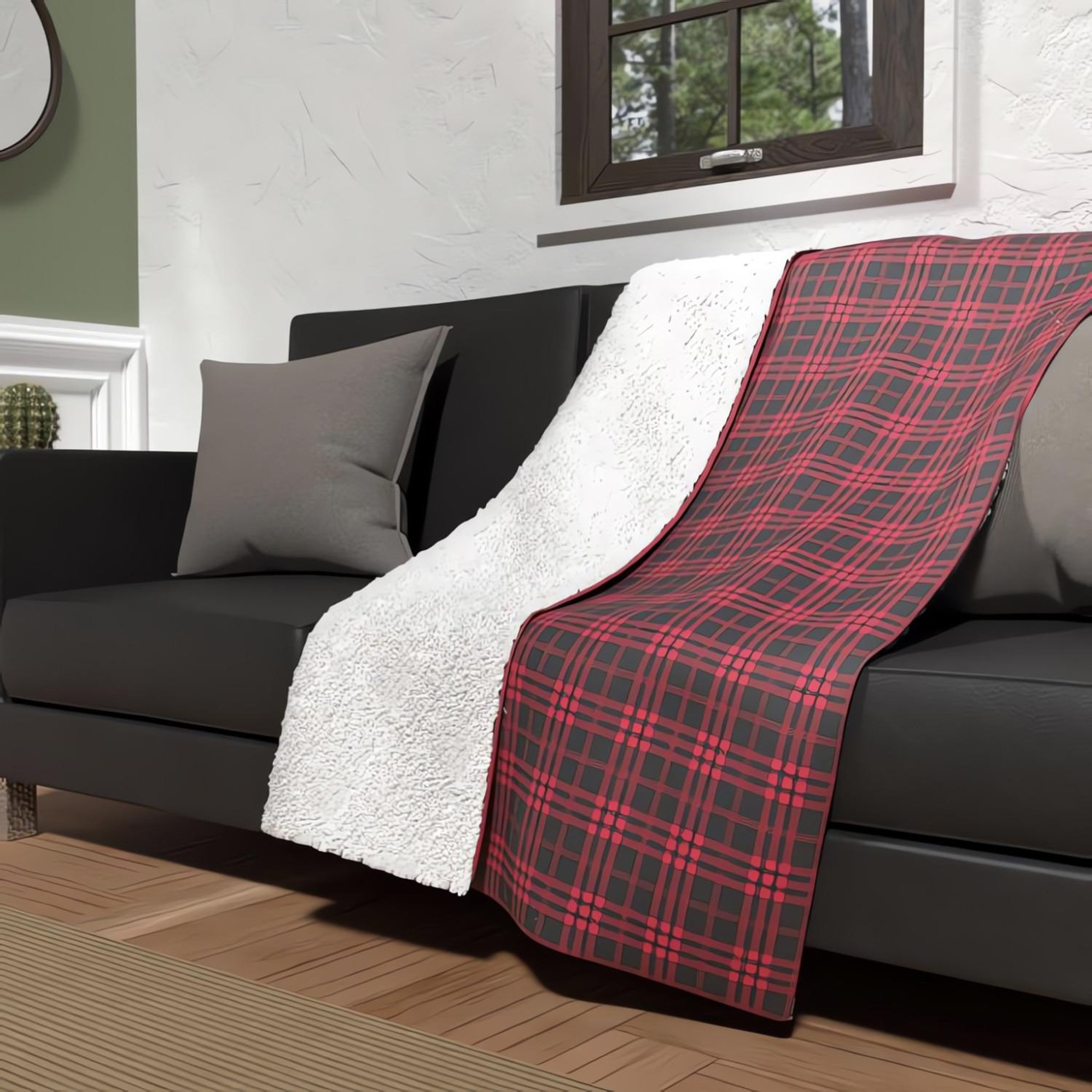 SOLEIL D'OCRE Plaid polaire microfibre doublé sherpa 120x160 cm tartan, par soleil d'ocre